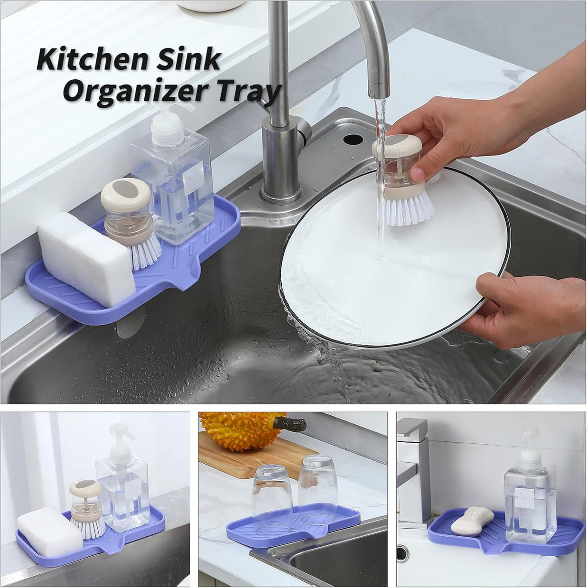 Silicone Bathroom Soap Dishes with Drain Spout-Bathroom and Kitchen Sink Organizer,Sponge