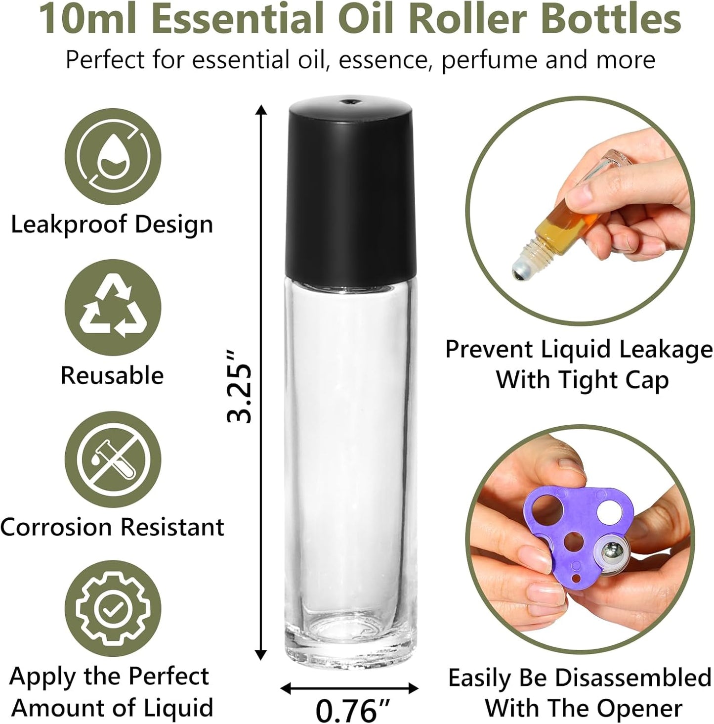 KEYWING 54 Pack Clear Essential Oil Roller Bottles – 10ml Glass Roll-On Bottles with Stainless