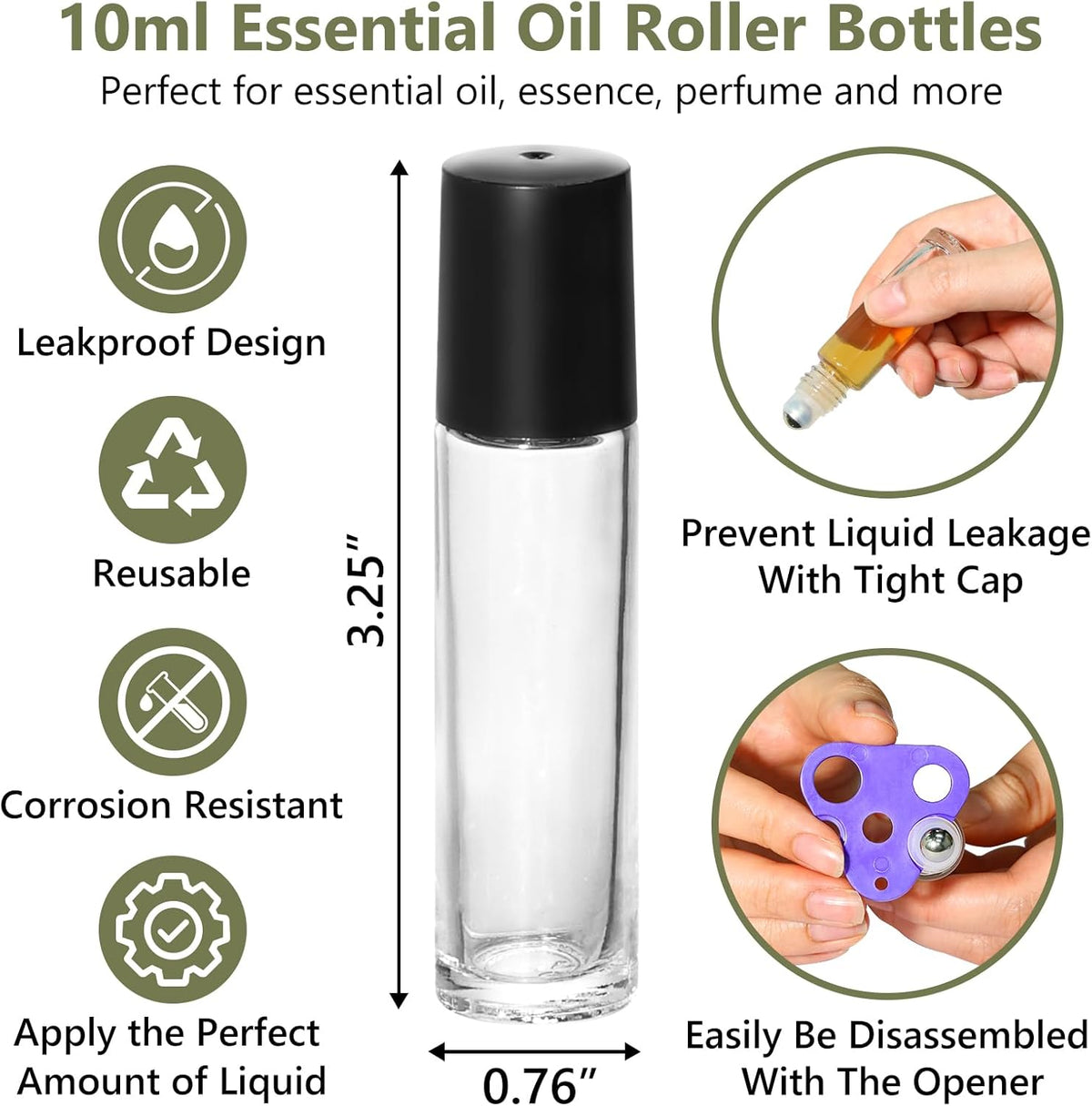 KEYWING 54 Pack Clear Essential Oil Roller Bottles – 10ml Glass Roll-On Bottles with Stainless