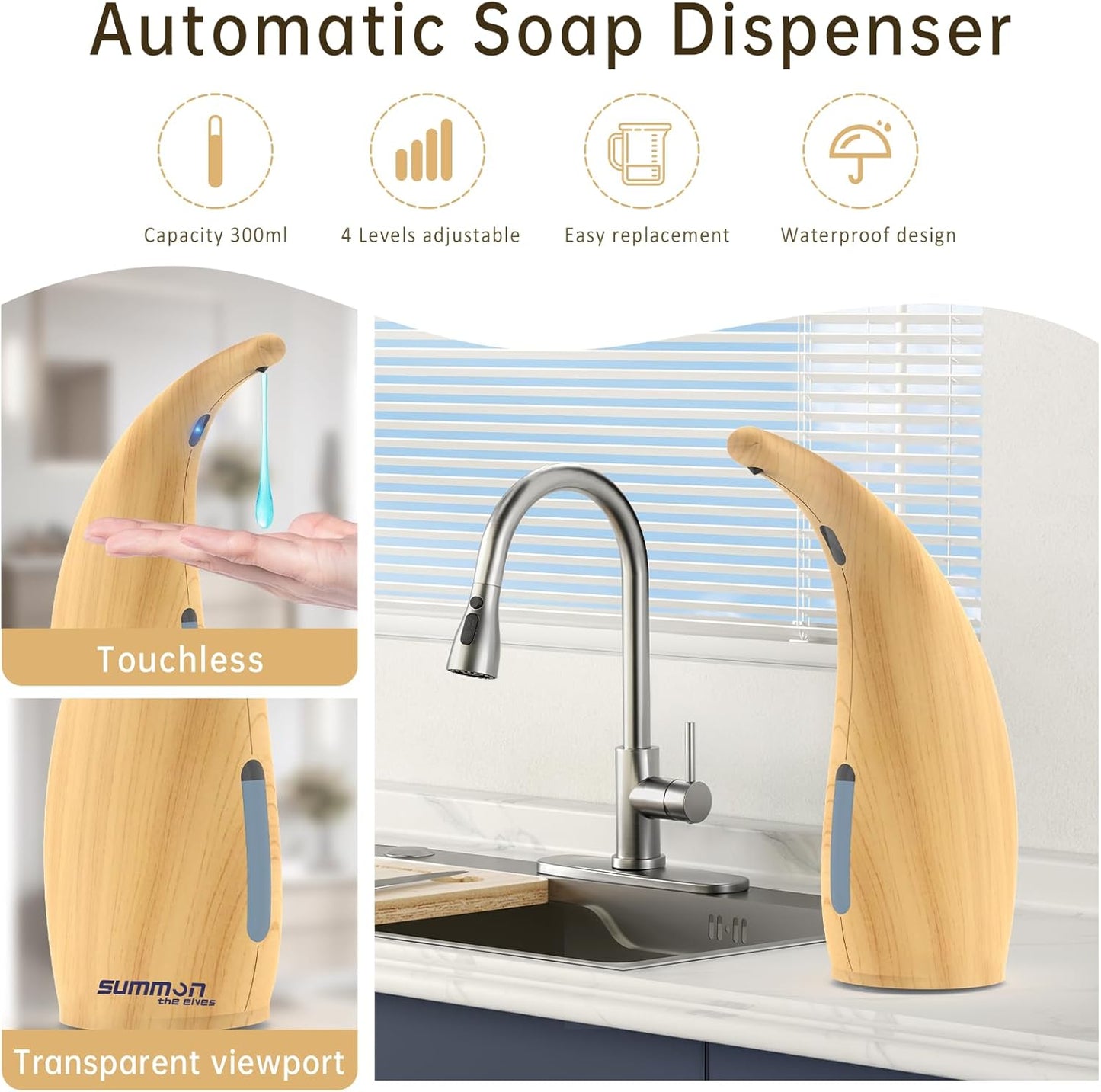 Automatic Liquid Soap Dispenser Touchless,400ML Hand & Dish Countertop Electric Dispenser with