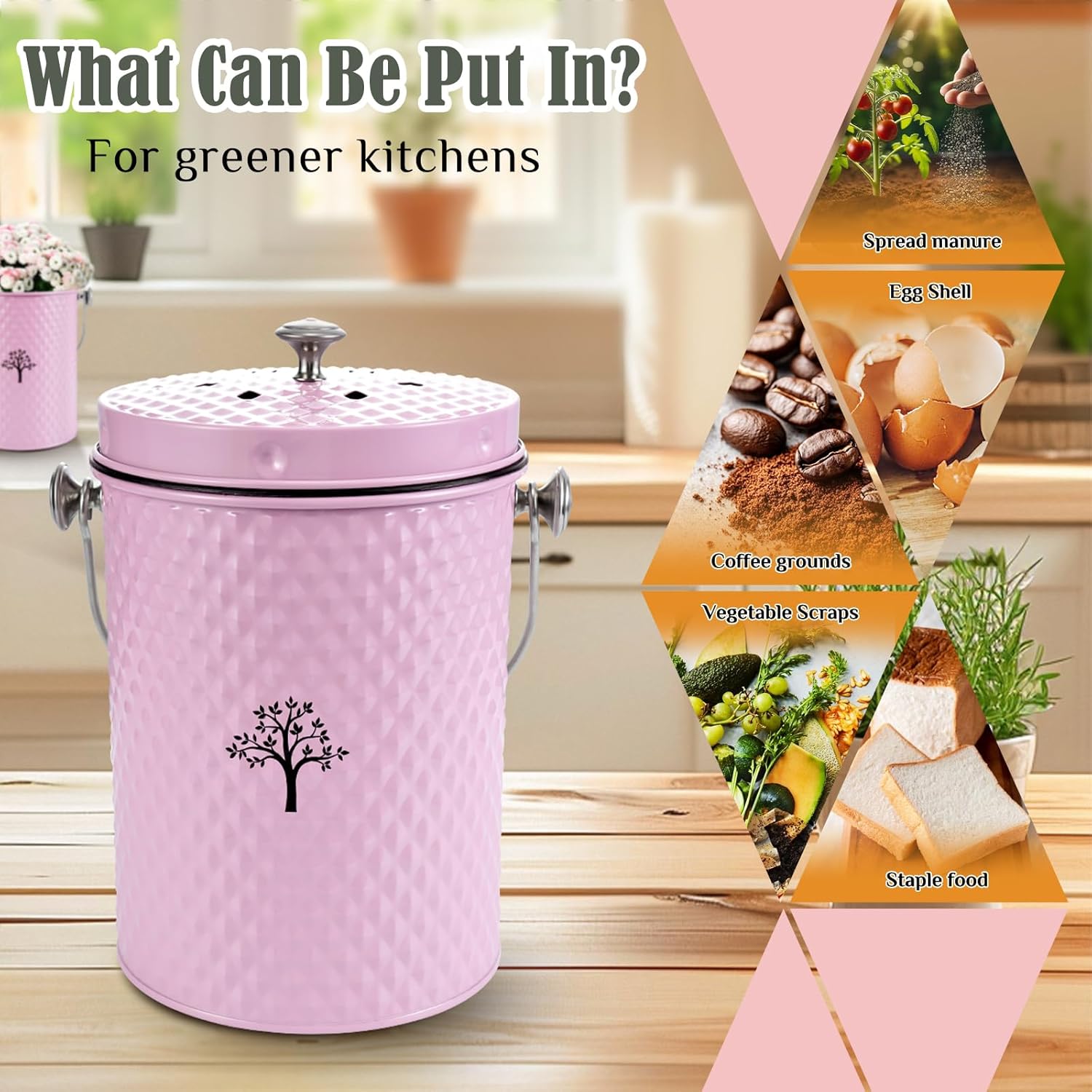 AOSION Countertop Compost Bin Kitchen，Odorless Indoor Compost Bin with Lid and Compost Bags,Compost