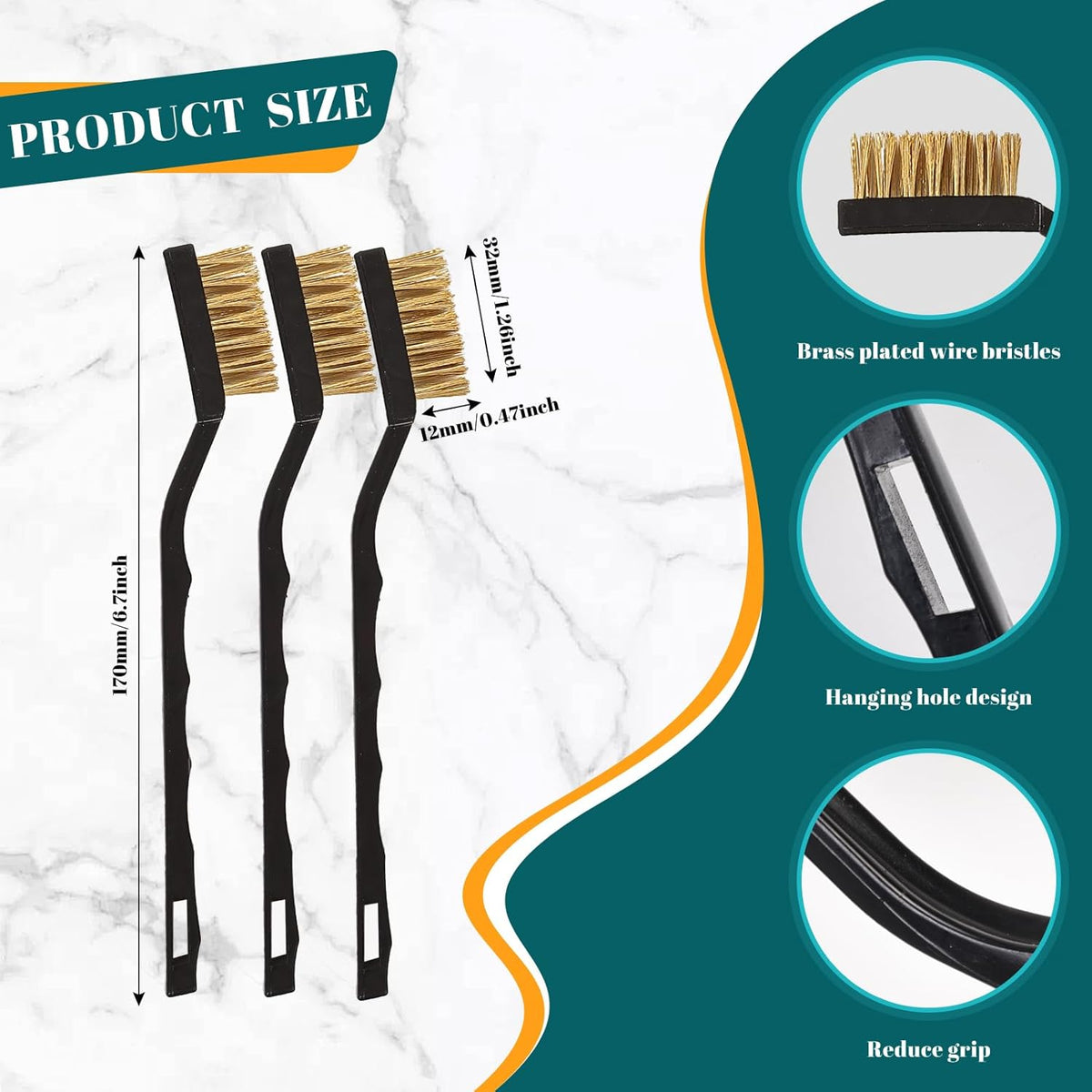 40 Pcs Mini Wire Brush Brass Brush Set, Curved Handle Masonry Brush Wire Brush for Cleaning Welding