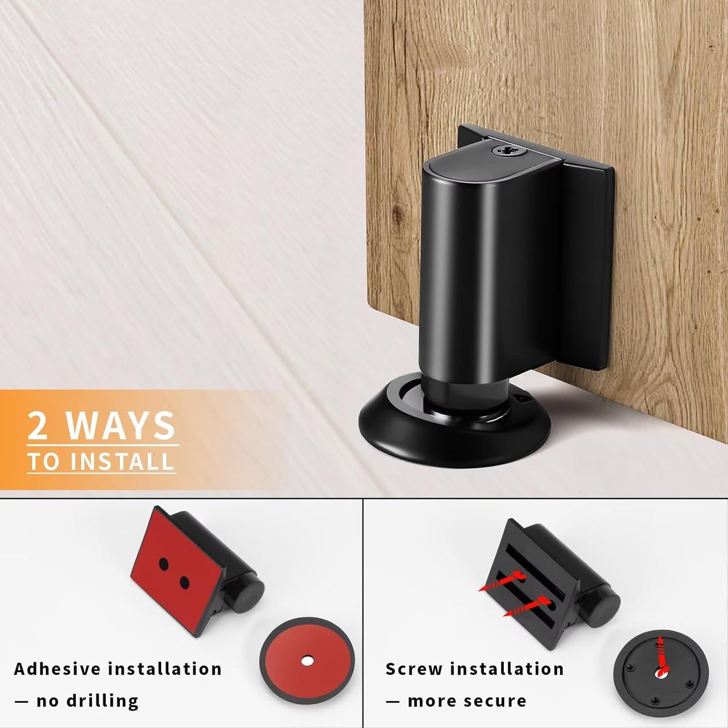 Bak Bo Magnetic Door Stoppers 2 Pack Bottom of Door Holder Keep Door Open No Drilling Magnet Floor