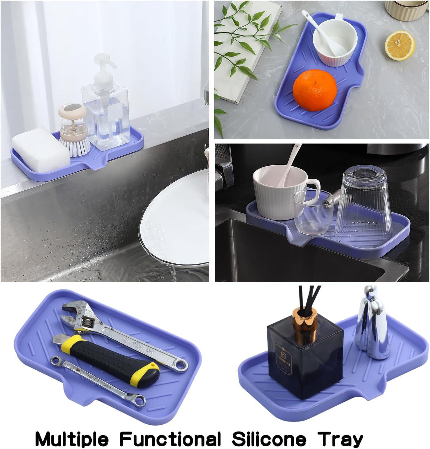 Silicone Bathroom Soap Dishes with Drain Spout-Bathroom and Kitchen Sink Organizer,Sponge