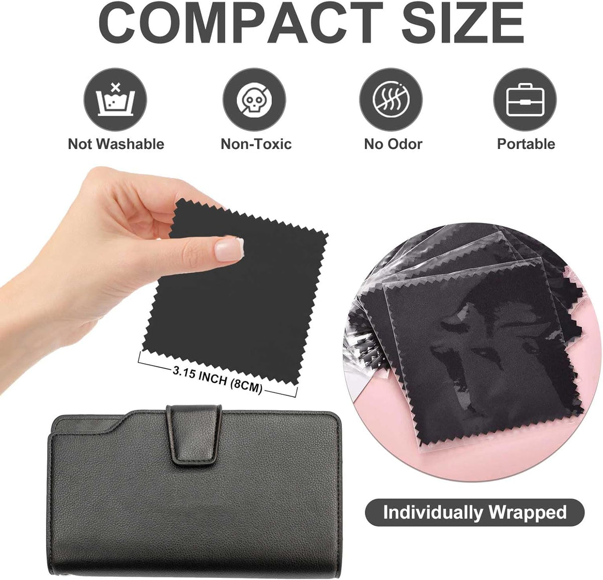 SEVENWELL 50pcs Jewelry Cleaning Cloth Black Polishing Cloth for Sterling Silver Gold Platinum