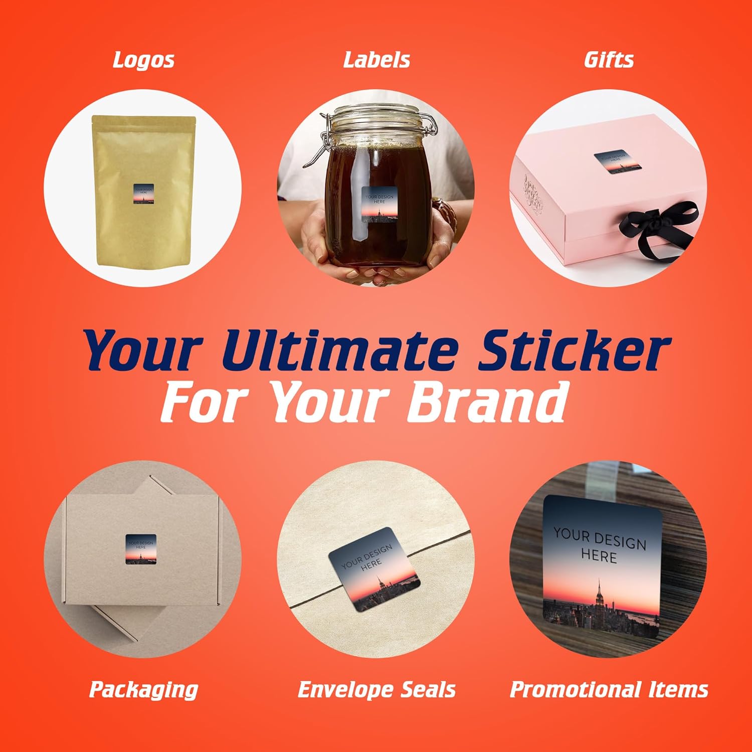 100 Custom Vinyl Stickers - Upload Your own Image, Text, Design, Logo - Personalized Logo Labels