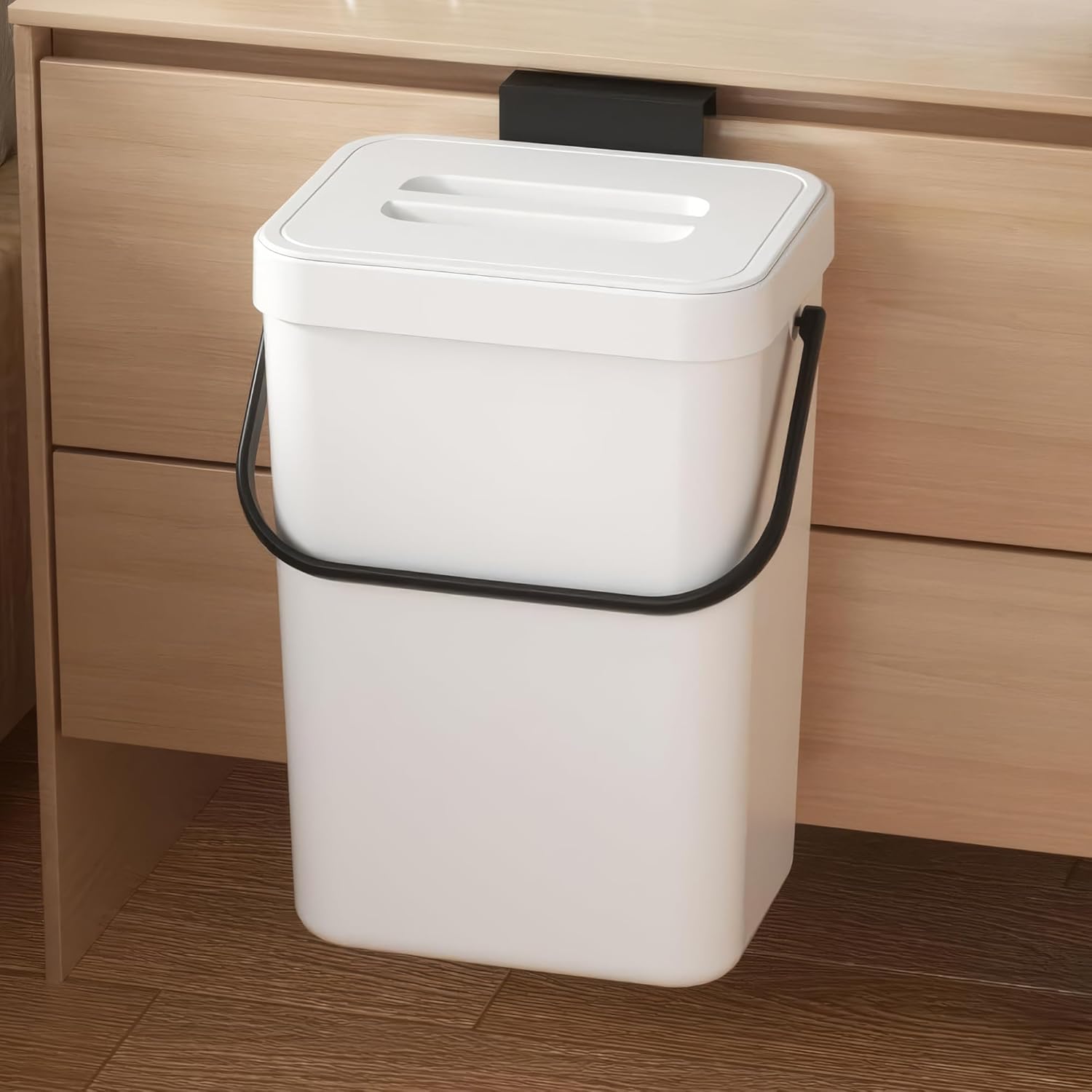 Kitchen Compost Bin - 3.2 Gallons Hanging Trash Can with Lid for Kitchen Bathroom, Under Sink Trash