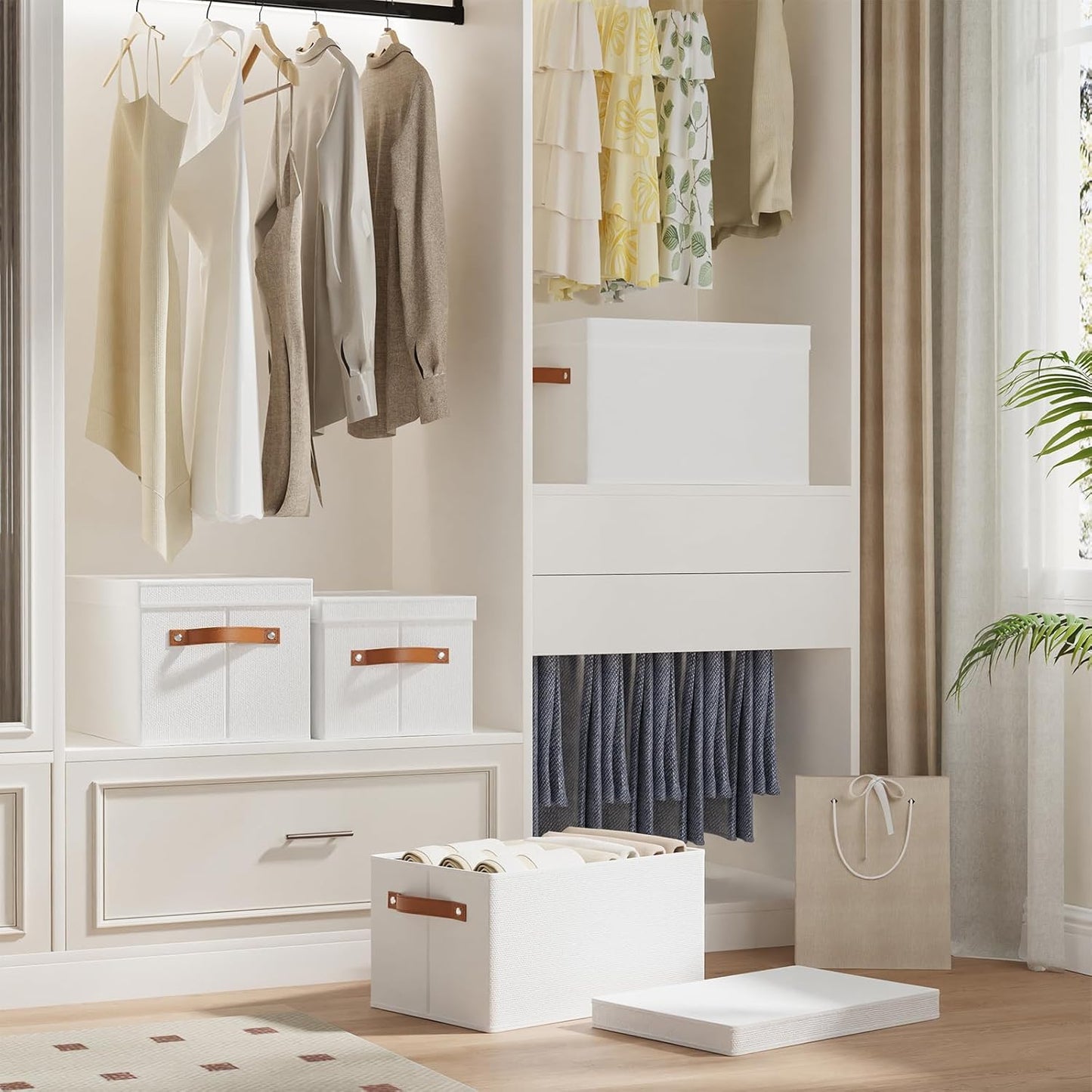 Fabric Storage Bins, 7.1 x 9.1 x 13 Inch Clothes Boxes for Shelves with Lids, Baskets for