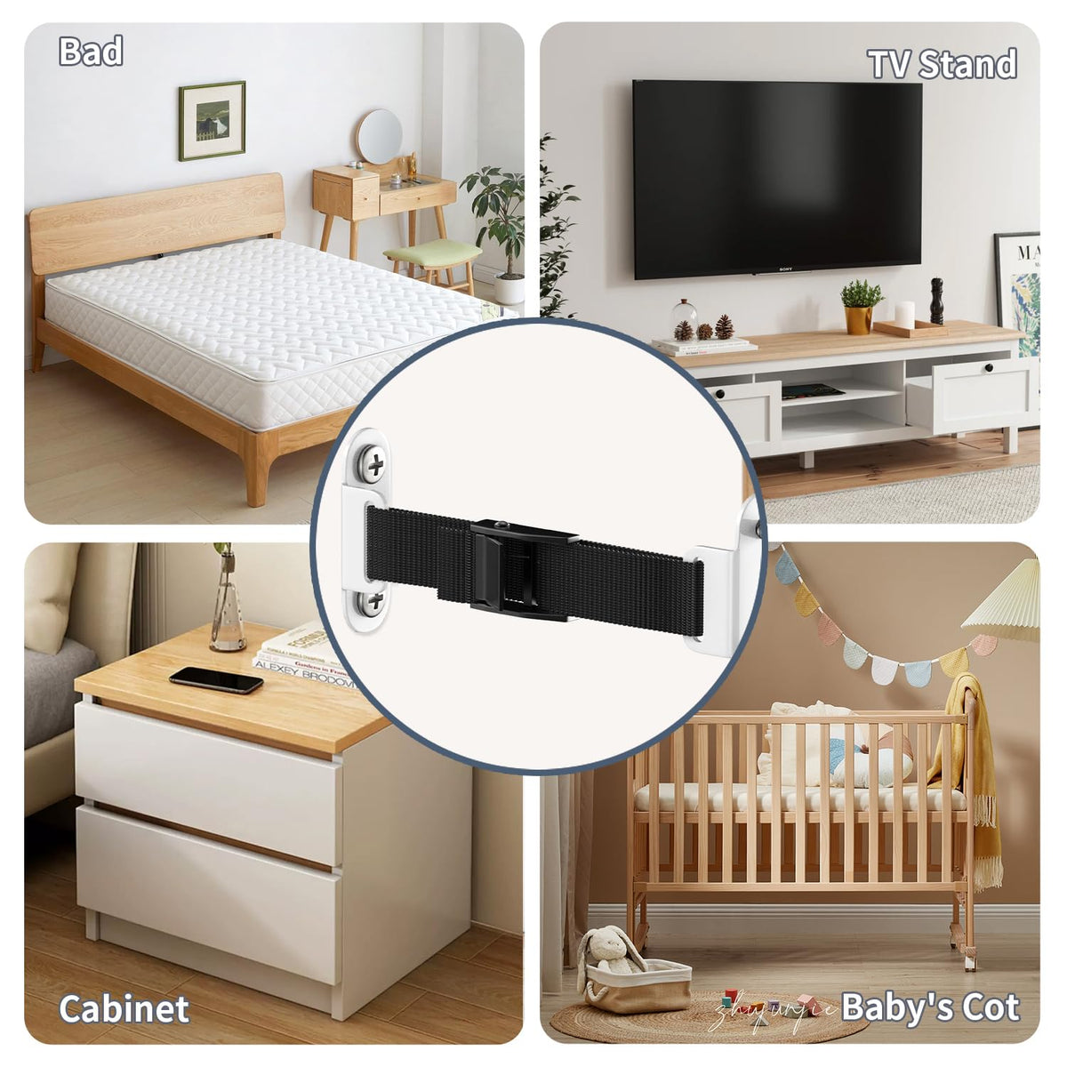 Furniture Anchors（2 Sets）for Baby Proofing Removable Anti Tip Furniture Anchors Adjustable