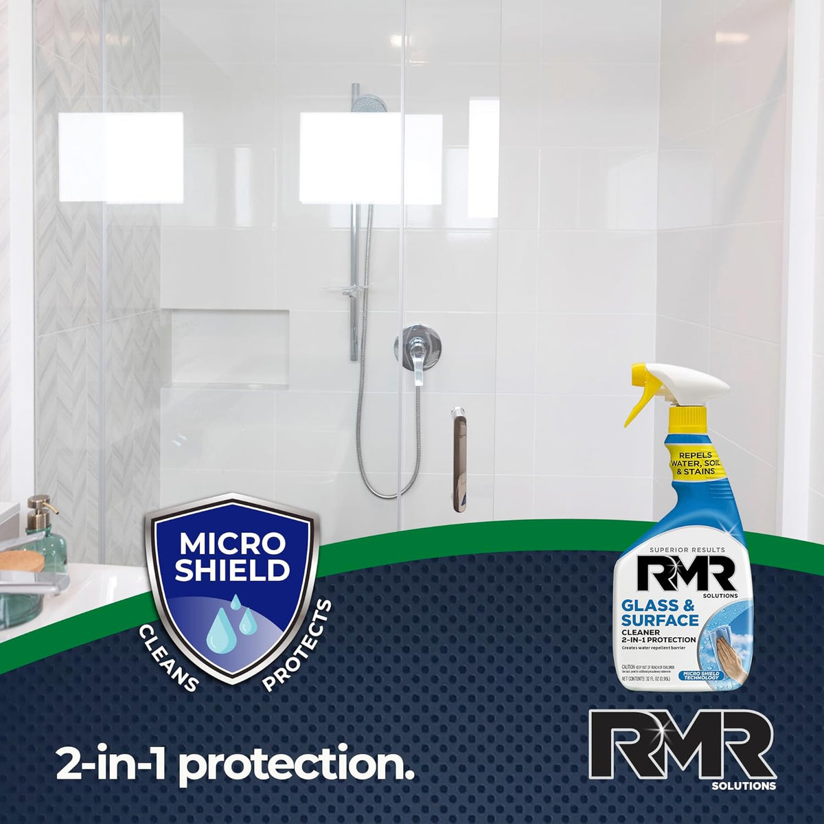 RMR Shower Spray, 2-in-1 Glass and Surface Cleaner Plus Repellent, Streak-Free Multi-Surface