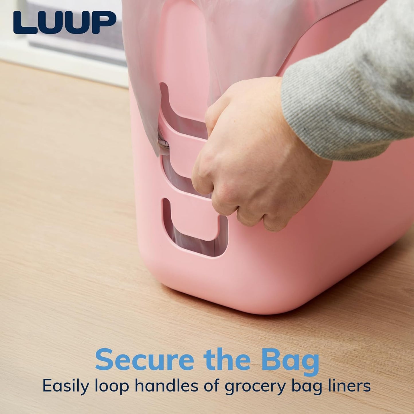 STORi Luup Bathroom Wastebasket, Secure Grocery Bags, Plastic Garbage Container for Vanity, Laundry
