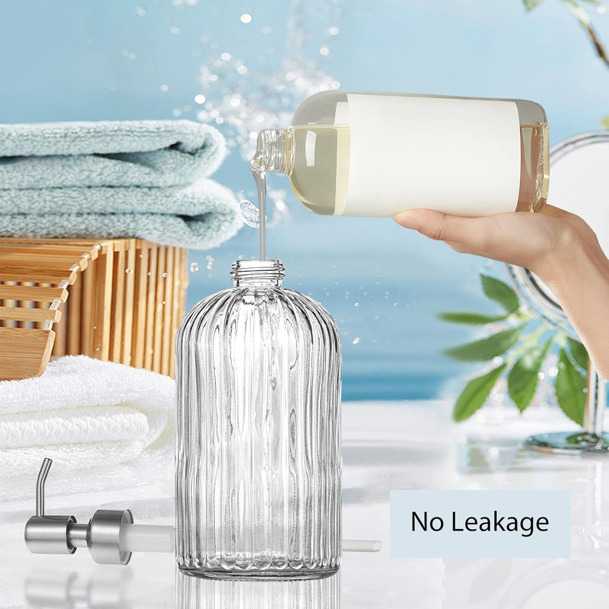 14Oz Clear Soap Dispenser Bathroom, Glass Hand Soap Dispensers with Stainless Steel Pump