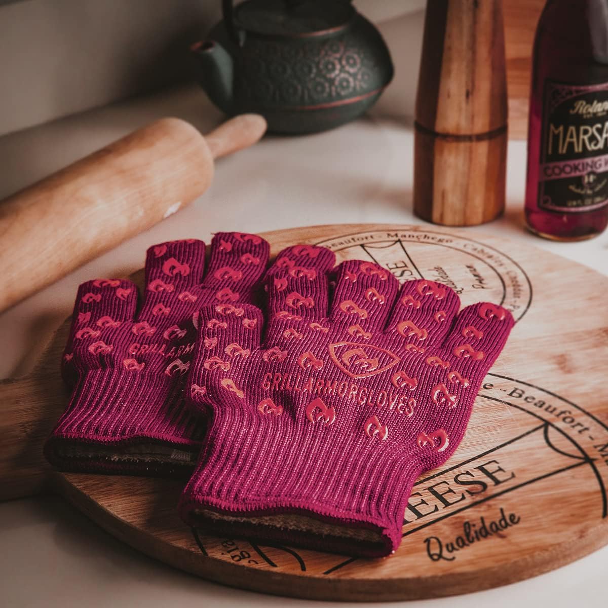 Grill Armor Oven Gloves 932°F Extreme Heat & Cut Resistant Oven Mitts with Fingers for BBQ