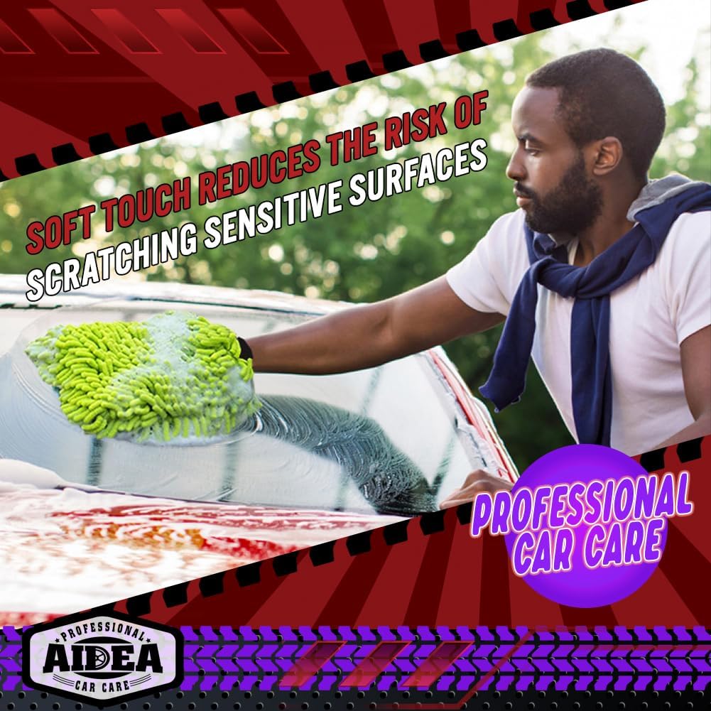 AIDEA Car Wash Mitt Microfiber, 2PK-Scratch-Free& Lint-Free, Premium Chenille Microfiber Wash