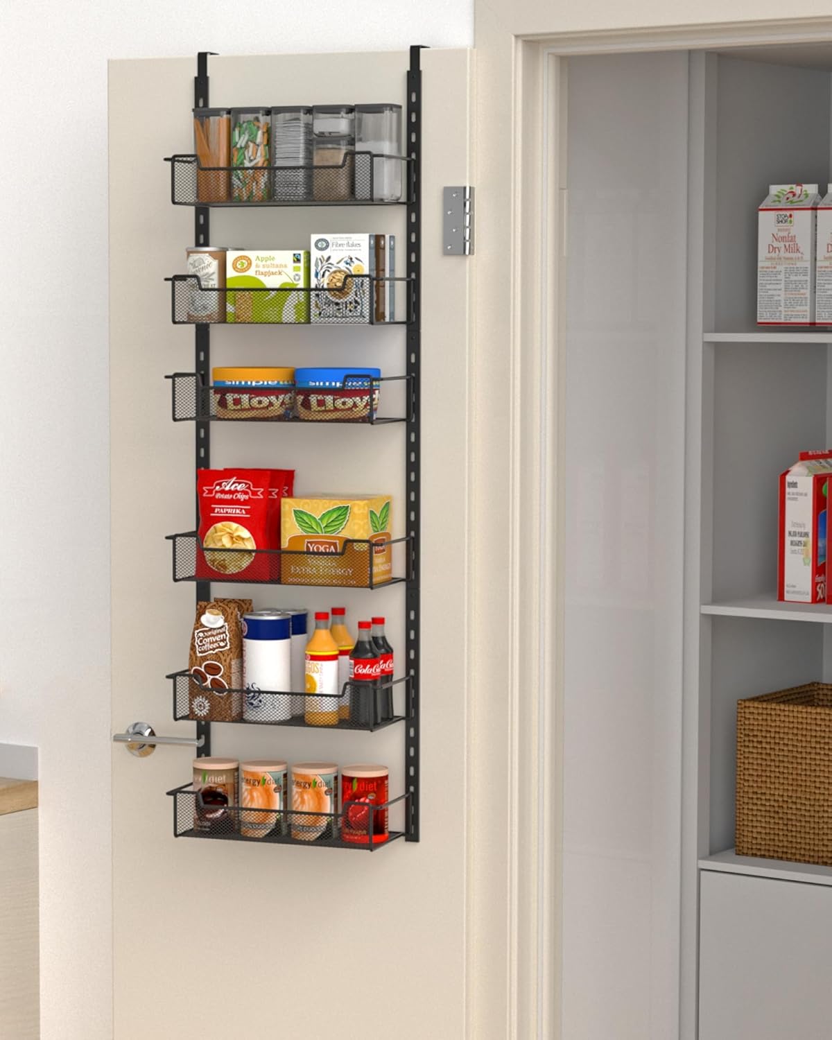 12.3" W Narrow Over the Door Pantry Organizer, 6-Tier Over the Door Organizer with Adjustable