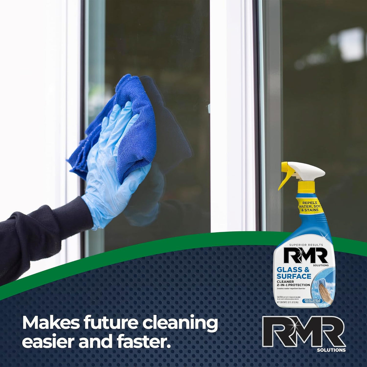 RMR Shower Spray, 2-in-1 Glass and Surface Cleaner Plus Repellent, Streak-Free Multi-Surface