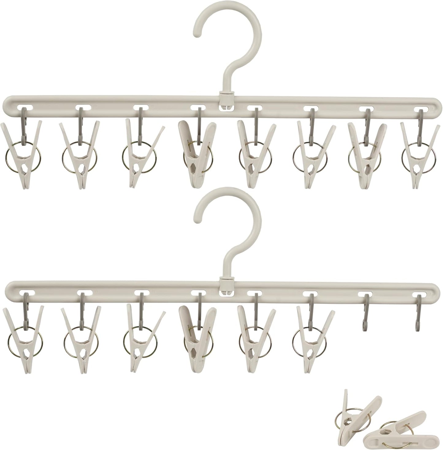 Clothes Hanger 2 Pack with 8 Clips,Clothes Drying Racks Windproof for Drying Socks Bras Underwears