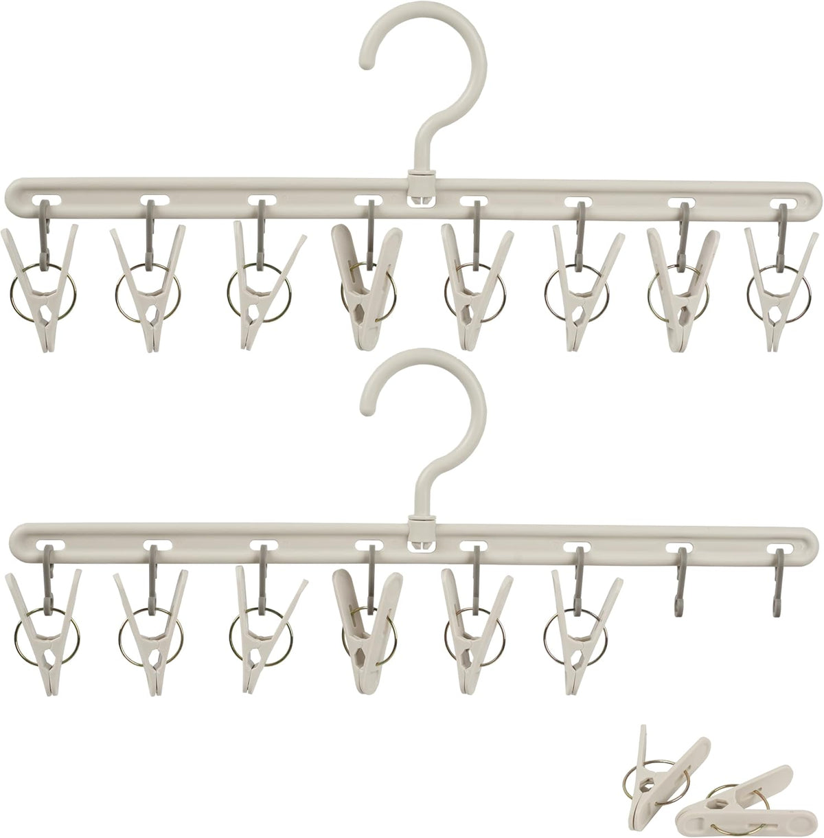 Clothes Hanger 2 Pack with 8 Clips,Clothes Drying Racks Windproof for Drying Socks Bras Underwears