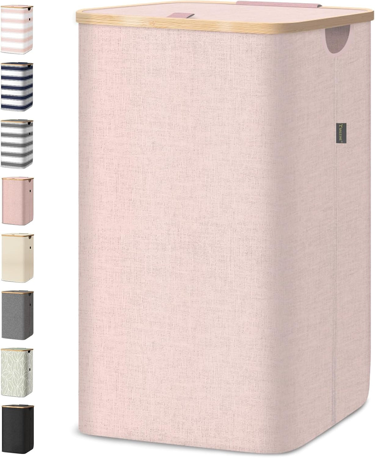 BALEINE Laundry Hamper with Lid, Tall Laundry Baskets with Bamboo Pull Handles, Large Laundry Bin