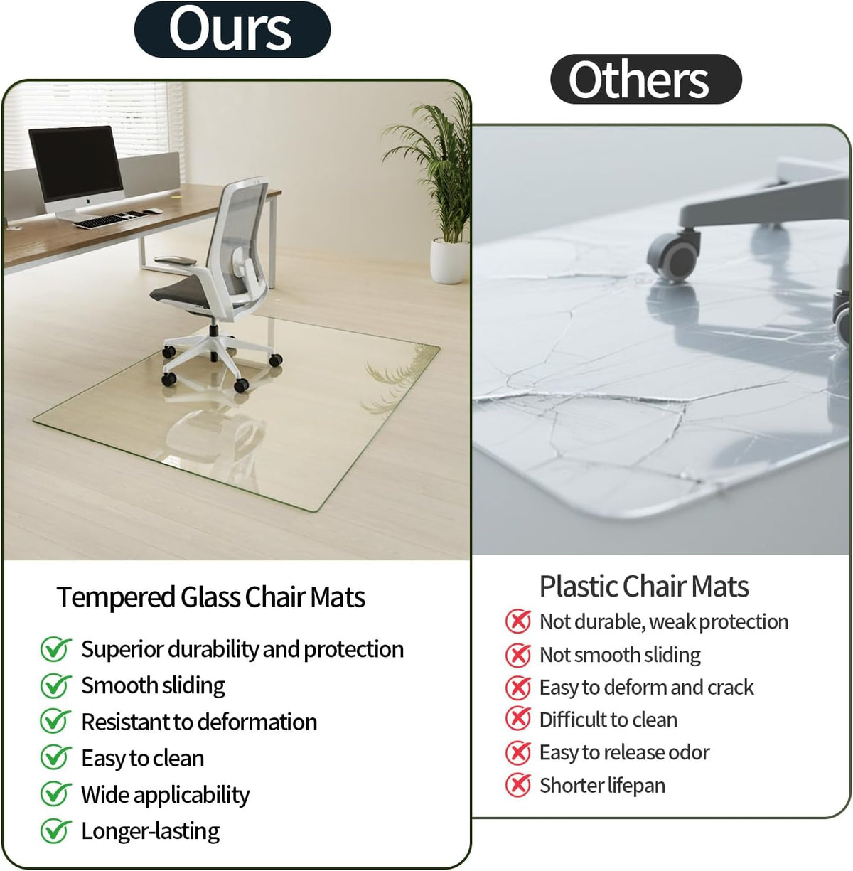 Koonmi Tempered Glass Chair Mat for Hardwood Floors & Carpets, 46" x 46“ Transparent Heavy Duty