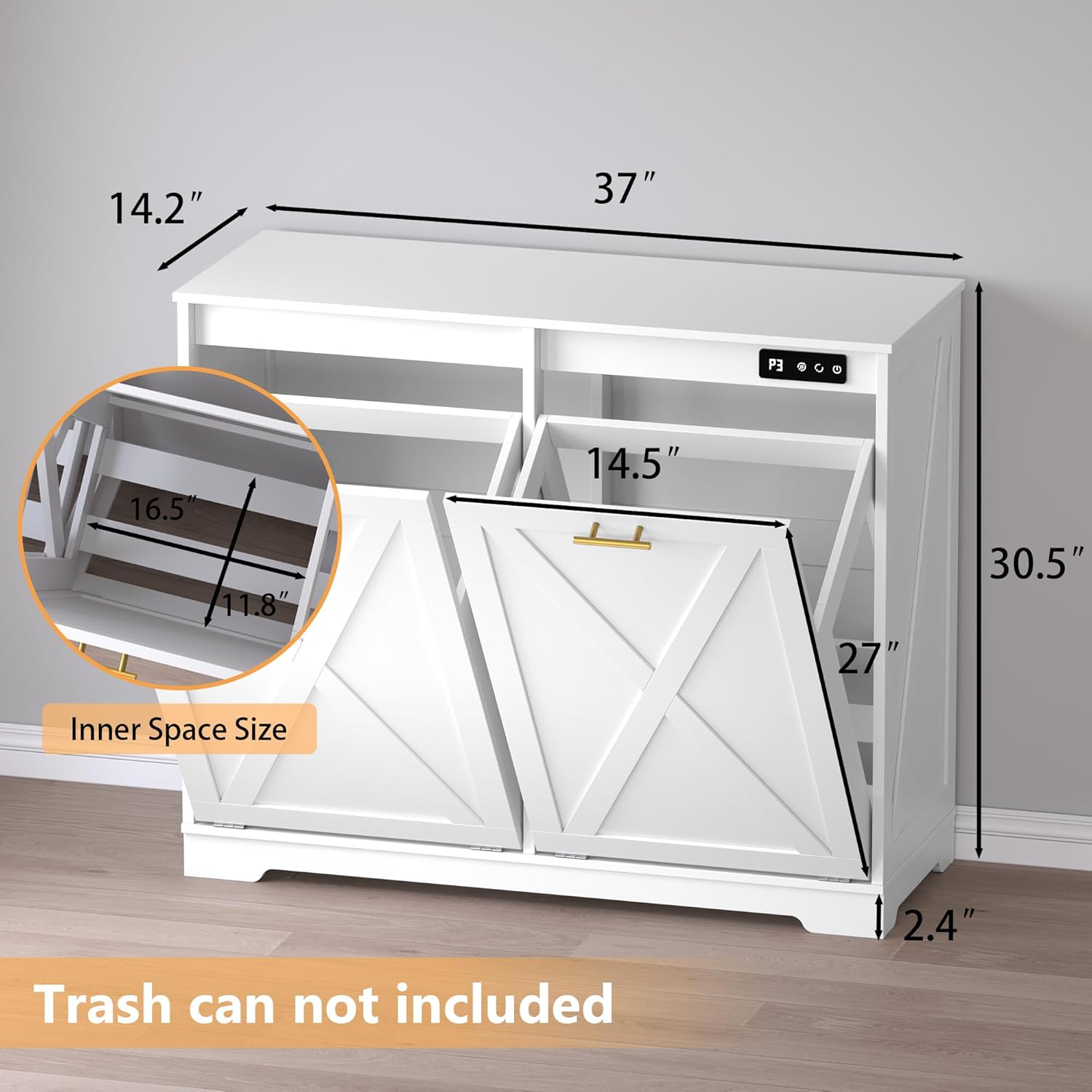 Tilt Out Trash Can Cabinet for 2 Bins, Hidden Recycle Garbage Bin Enclosure, Wooden Double Laundry