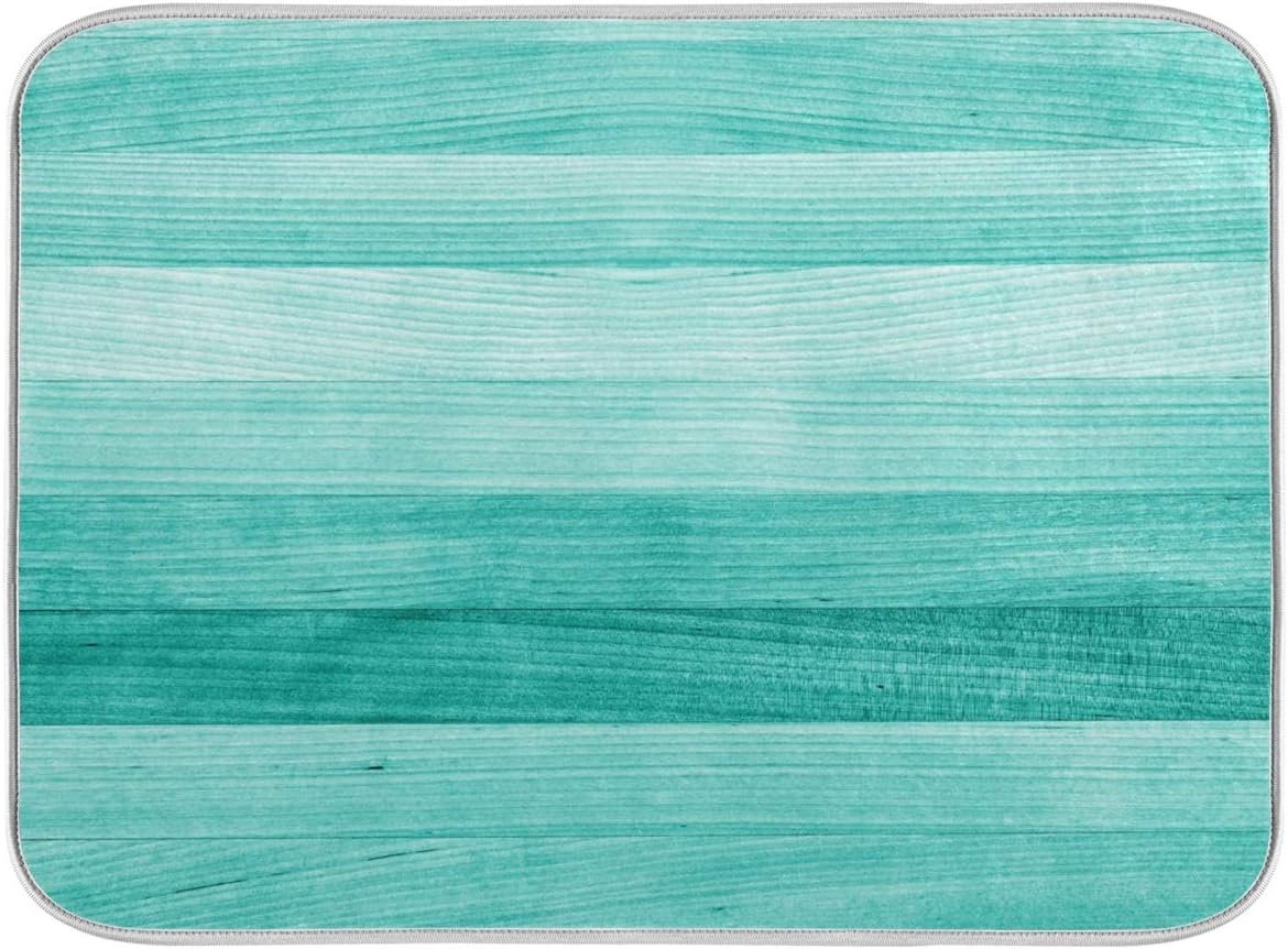 Teal Turquoise Green Wood Texture Dish Drying Mat 16x18 for Kitchen Green Blue Wooden Printing