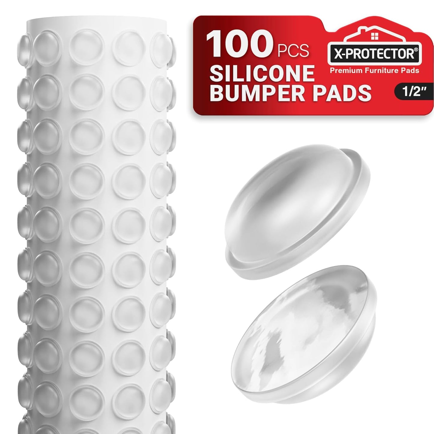 X-Protector Cabinet Door Bumpers 100 PCS – 1/2" Silicone Clear Bumpers – Ideal Cabinet Bumpers