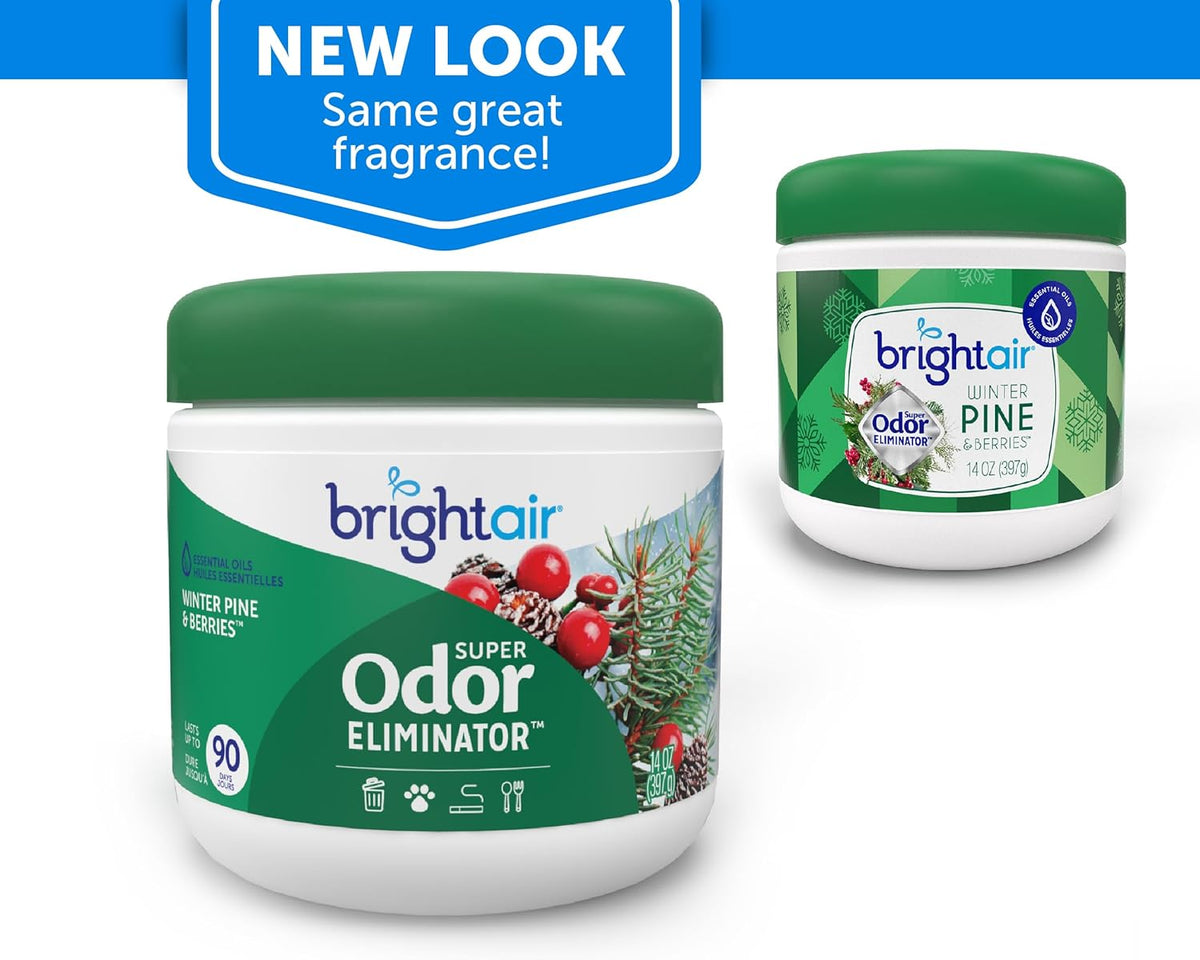 Bright Air 14 oz. Super Odor Eliminator, For Medium-Size Spaces, Winter Pine & Berries Scent, Case