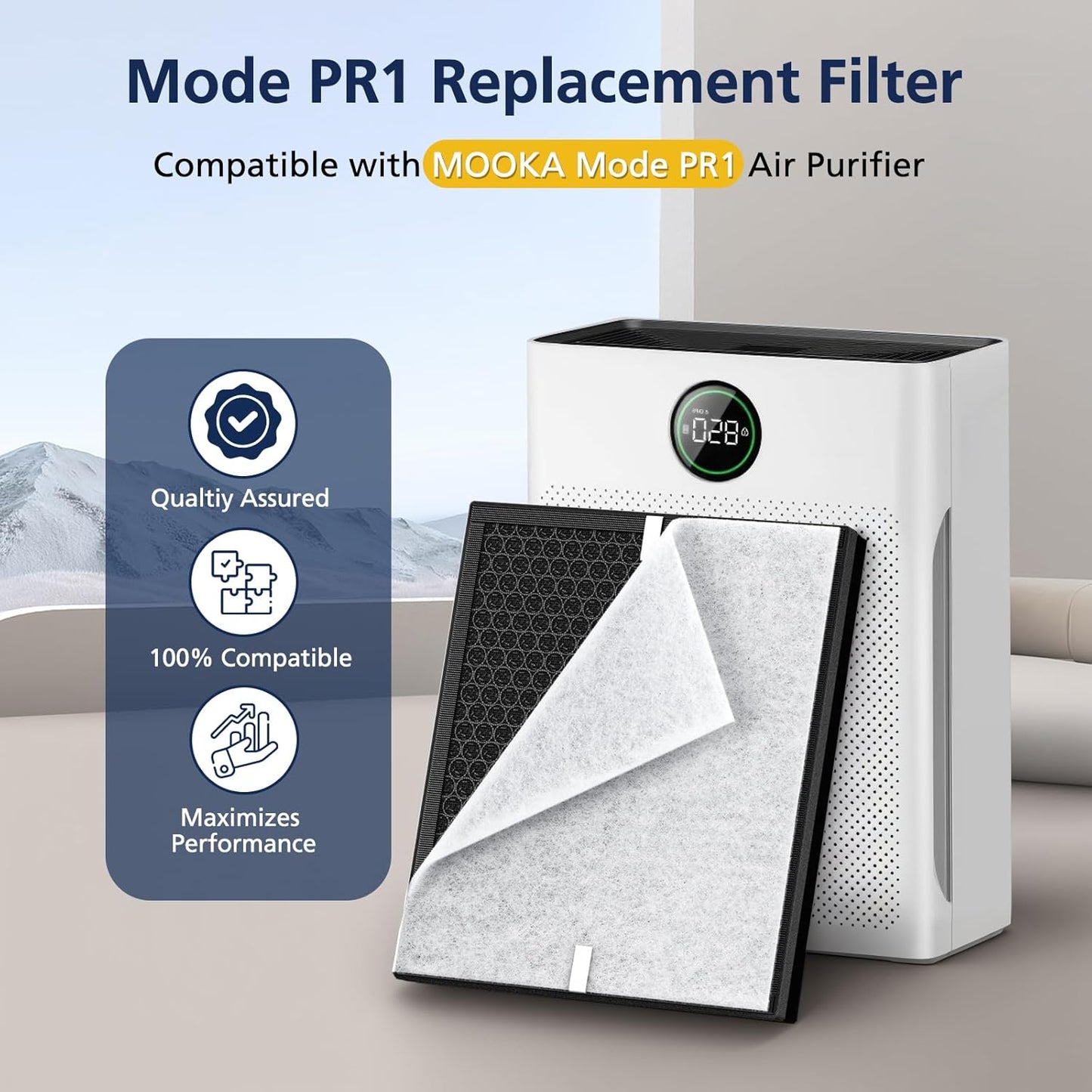 PR1 Replacement Filter for Mooka PR1 Air Purifier for Home Large Room up to 2200sq.ft, HEPA