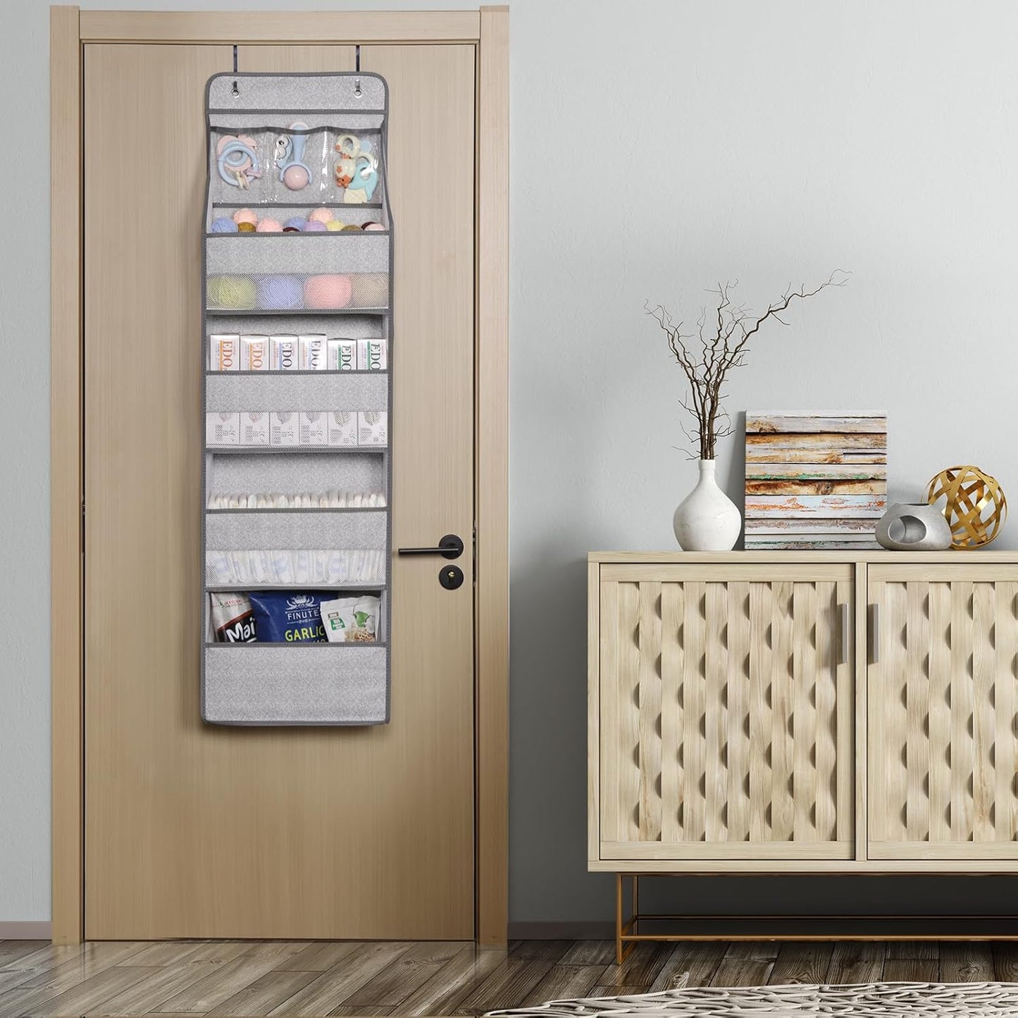 Univivi 5-Shelf Door Storage Over Door Hanging Organizer with 4 Large Pockets and 3 Small PVC