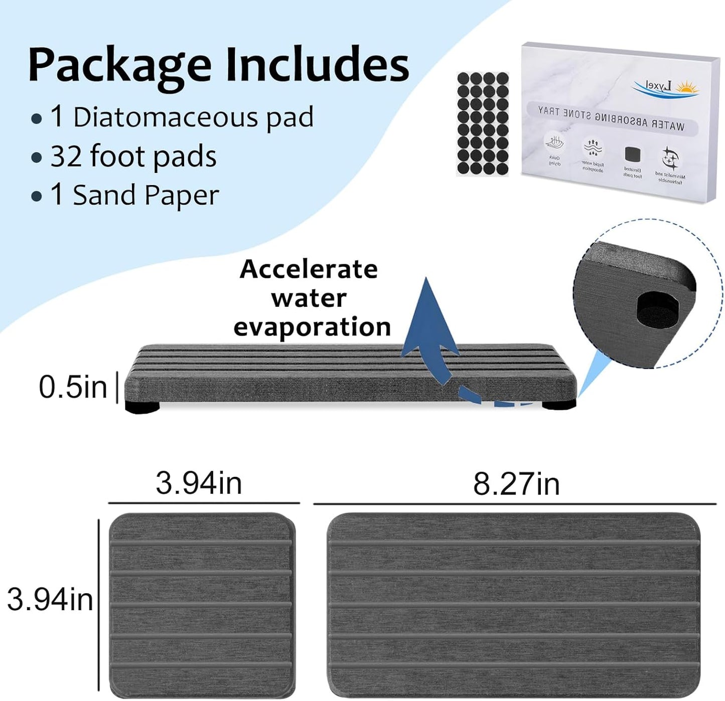3PCS Stone Drying Tray, Stone Soap Tray, Water Absorbing Stones Trays for Sink, Fast Dry Diatomite