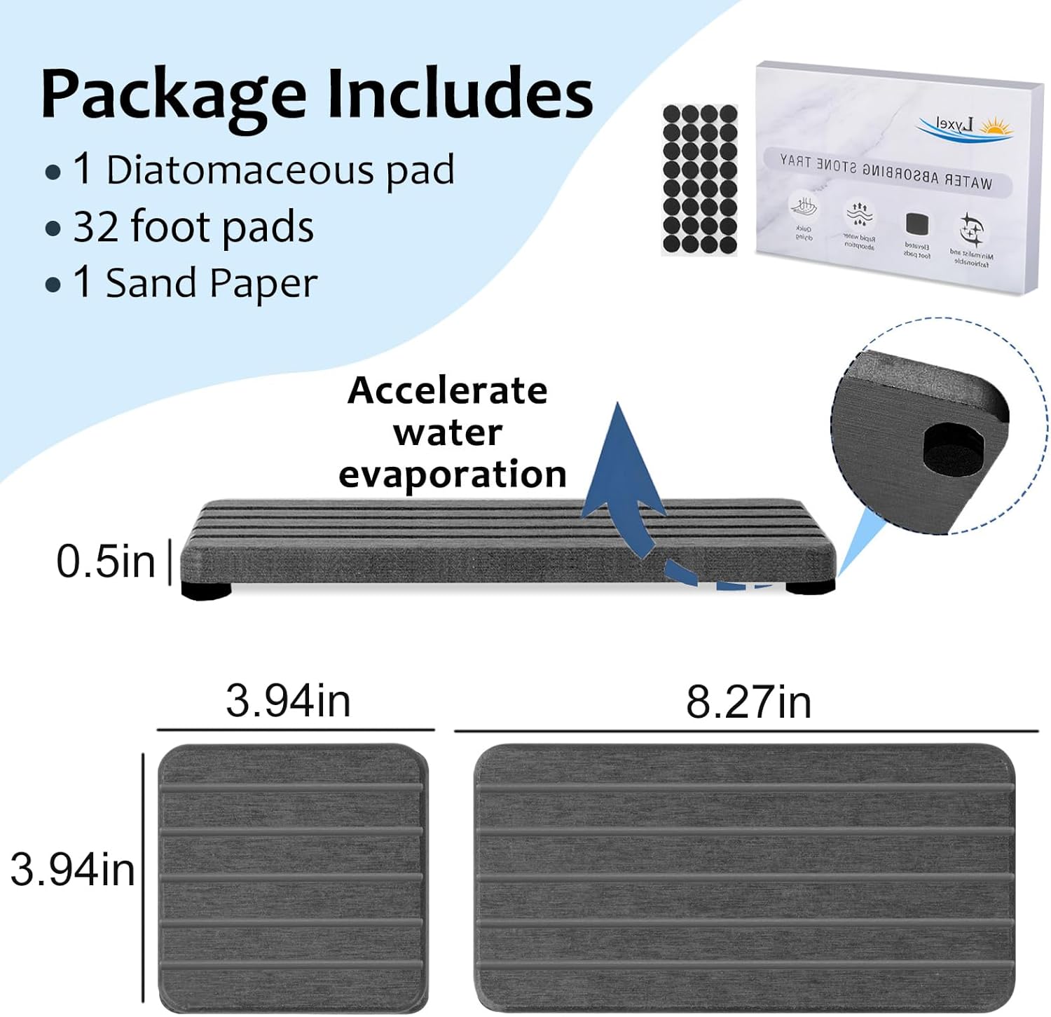 3PCS Stone Drying Tray, Stone Soap Tray, Water Absorbing Stones Trays for Sink, Fast Dry Diatomite