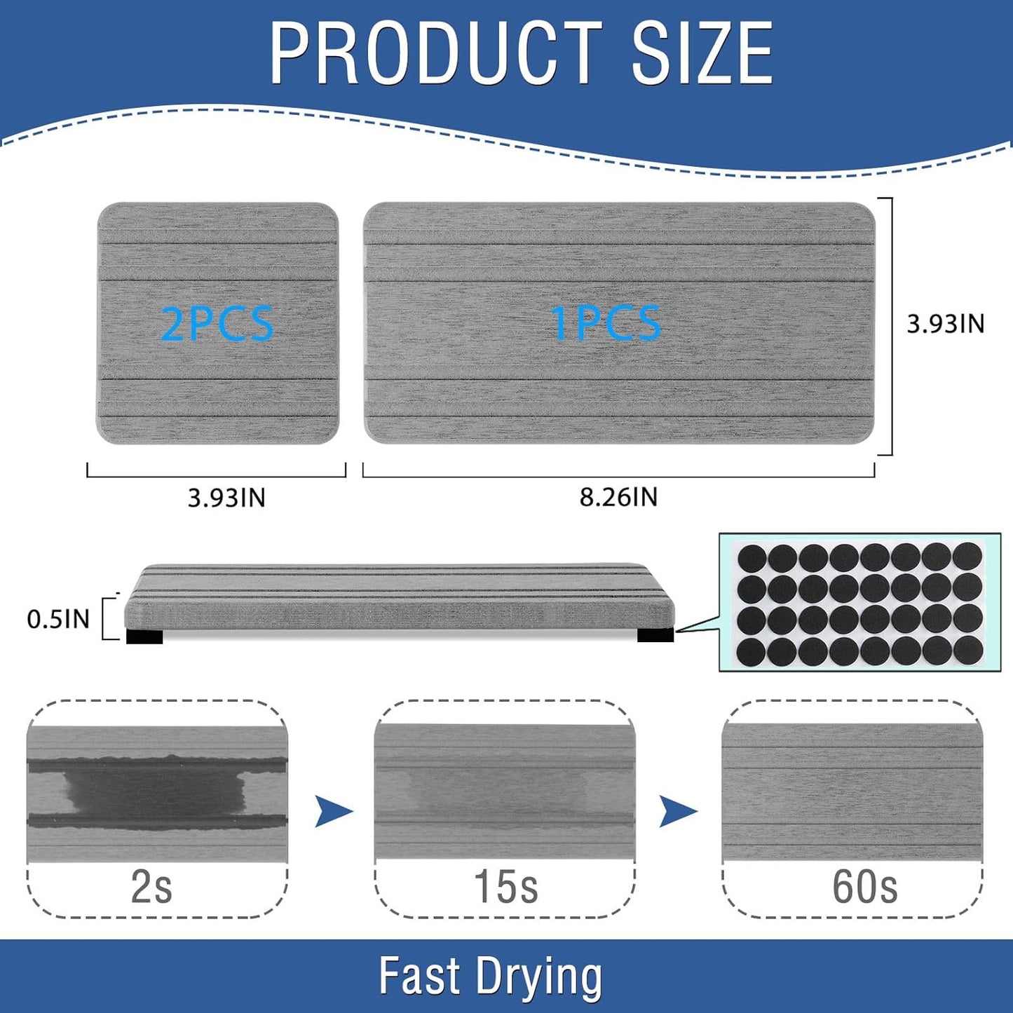 3PCS Water Absorbing Stone Tray, DryingNeat Diatomite Stone Sink Tray, Instant Dry Sink Coasters
