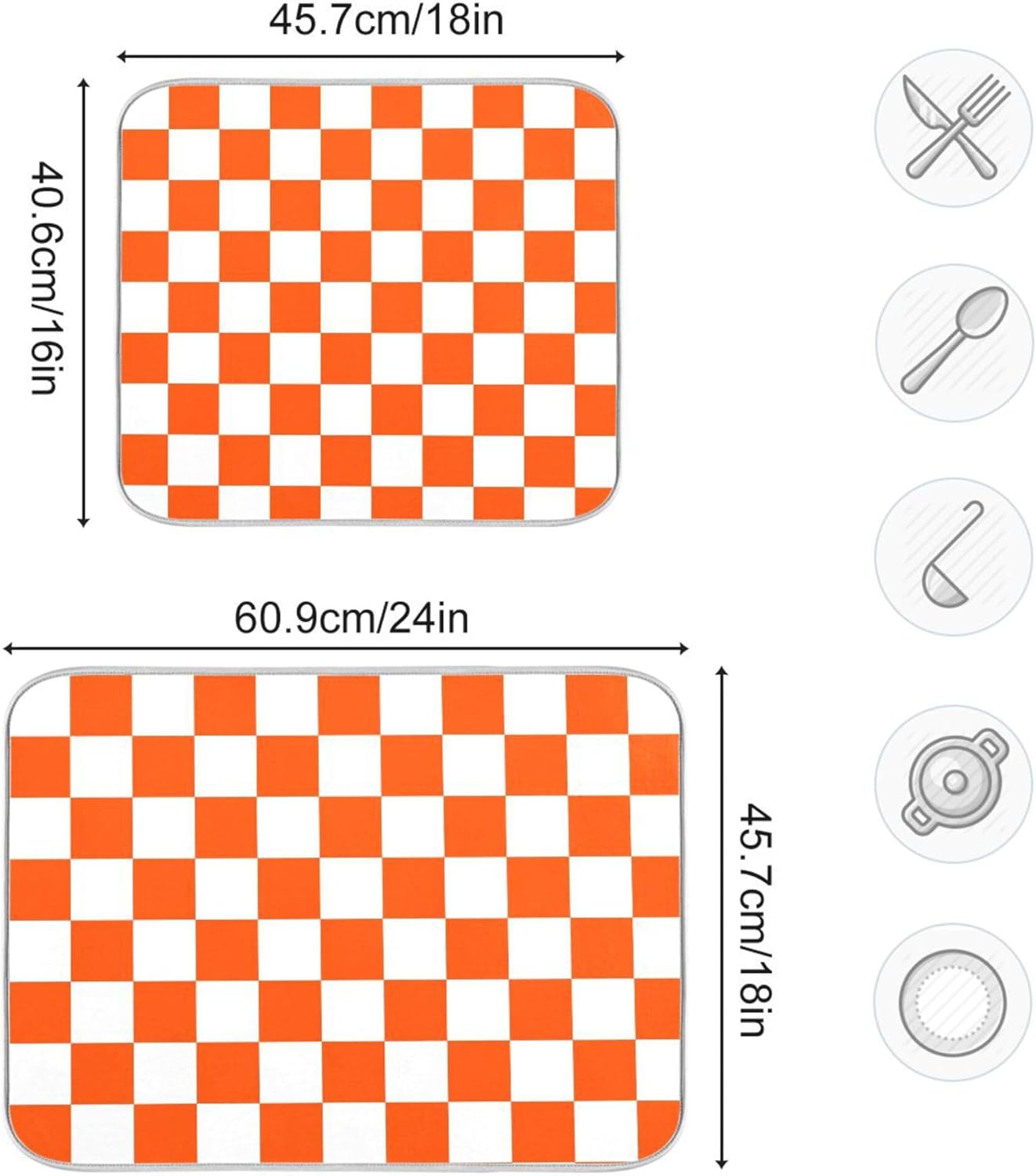 Burnt Orange Chessboard Dish Drying Mat for Kitchen Countertop 16x18 Plaid Checkered Rectangle