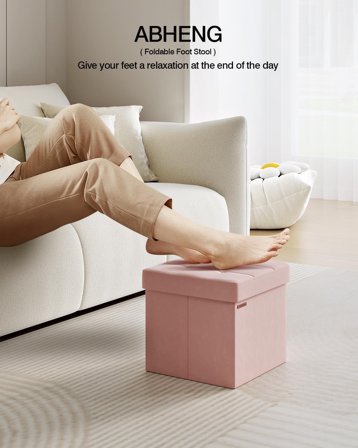 Folding Storage Ottoman, Velvet Storage Bench, Footrest, Footstool, for Living Room, Bedroom and
