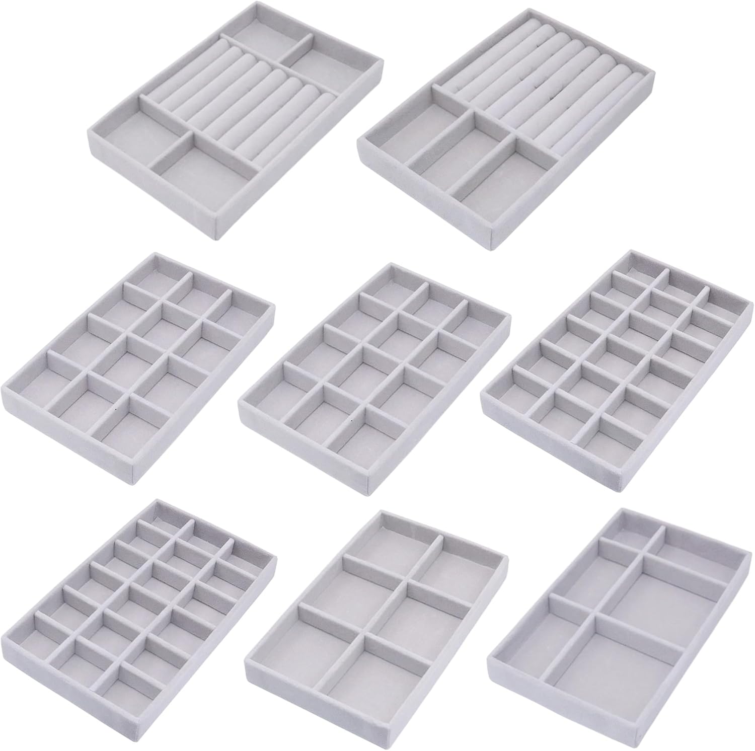 Jewelry Storage 8PACK, Velvet Jewelry Organizer Trays, 4PCS Stackable Jewelry Tray for Drawers