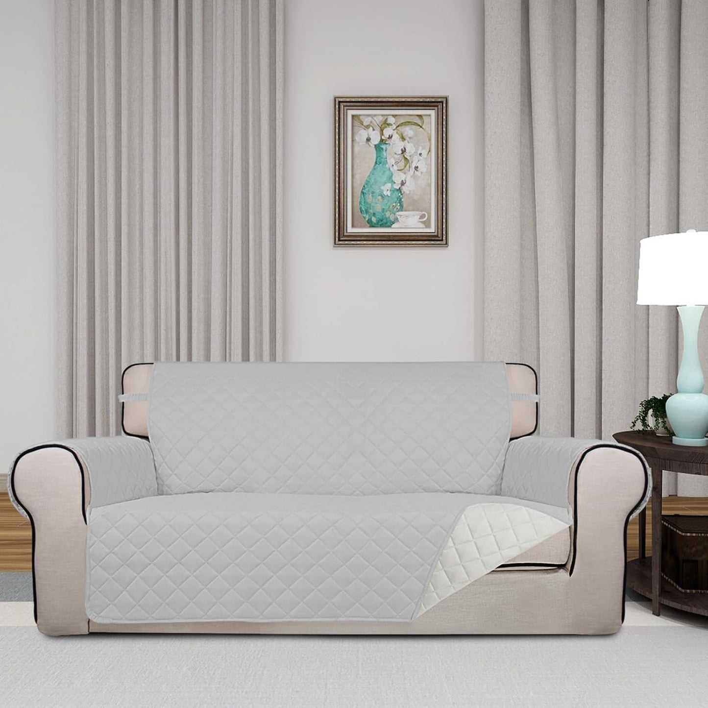PureFit Reversible Quilted Sofa Cover, Water Resistant Slipcover Furniture Protector, Washable