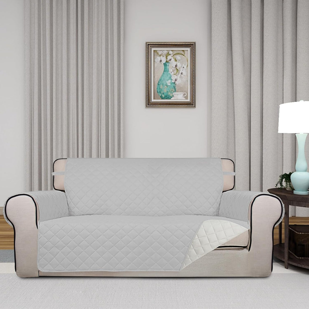 PureFit Reversible Quilted Sofa Cover, Water Resistant Slipcover Furniture Protector, Washable