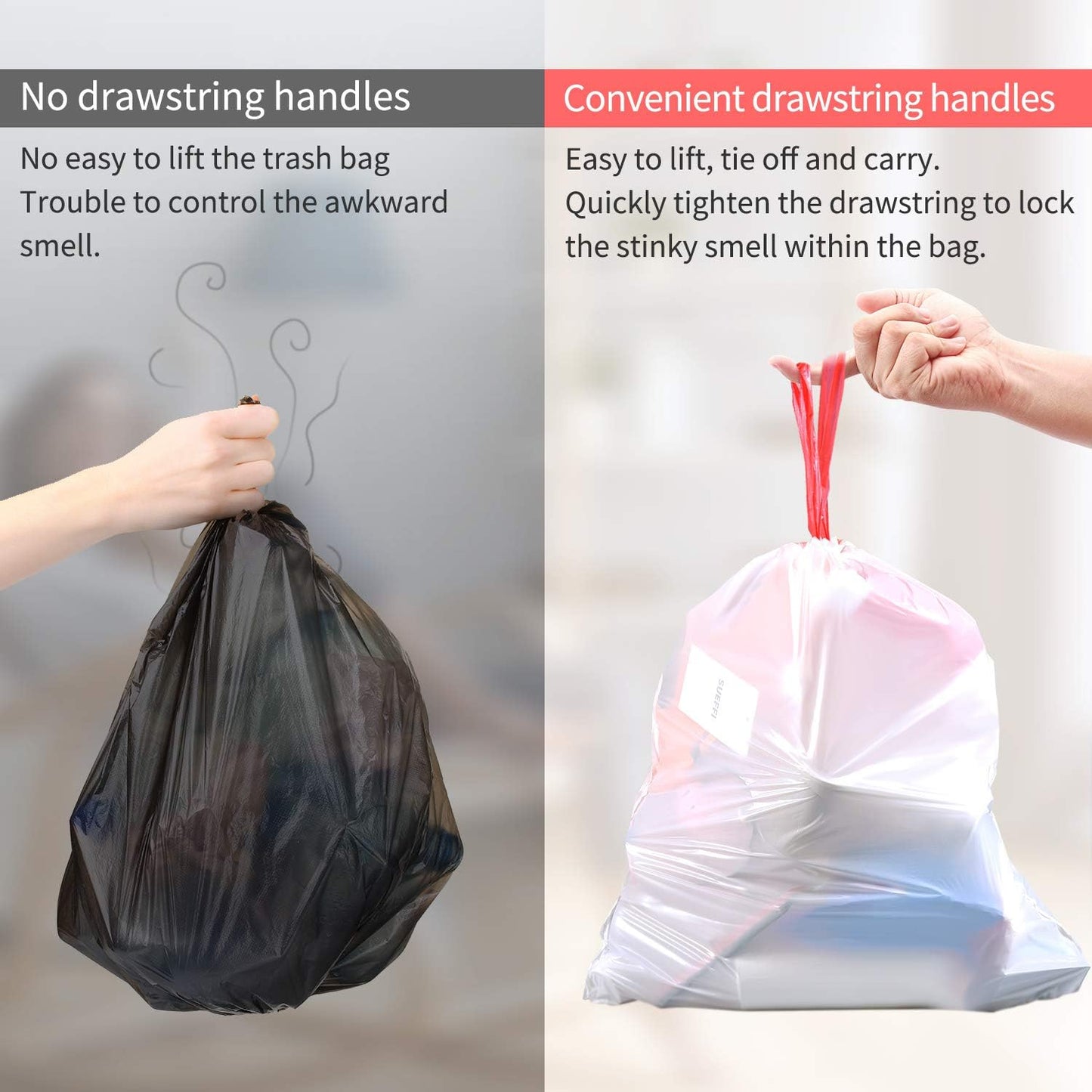Small Trash Bags, KONE 192 Count 4 Gallon Drawstring Extra Thick Garbage Bags Wastebasket Bin