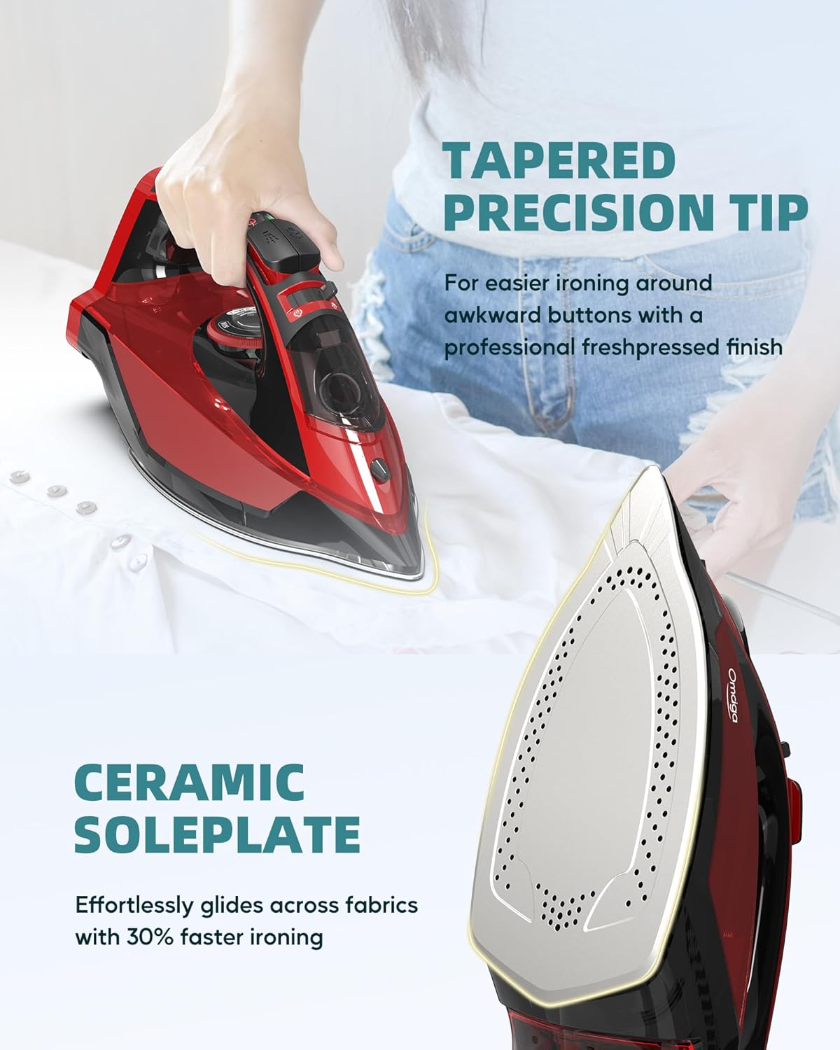 Cordless Iron for Clothes - 1500W Steam Iron with Non-Stick Ceramic Soleplate, Rapid Heating, Auto