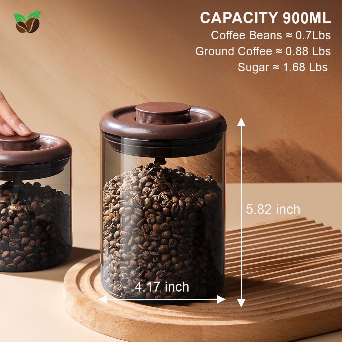 Ankou Glass Coffee Canister 900ml x 2 Jar, Airtight Food Storage Container with Pop Lid, Kitchen
