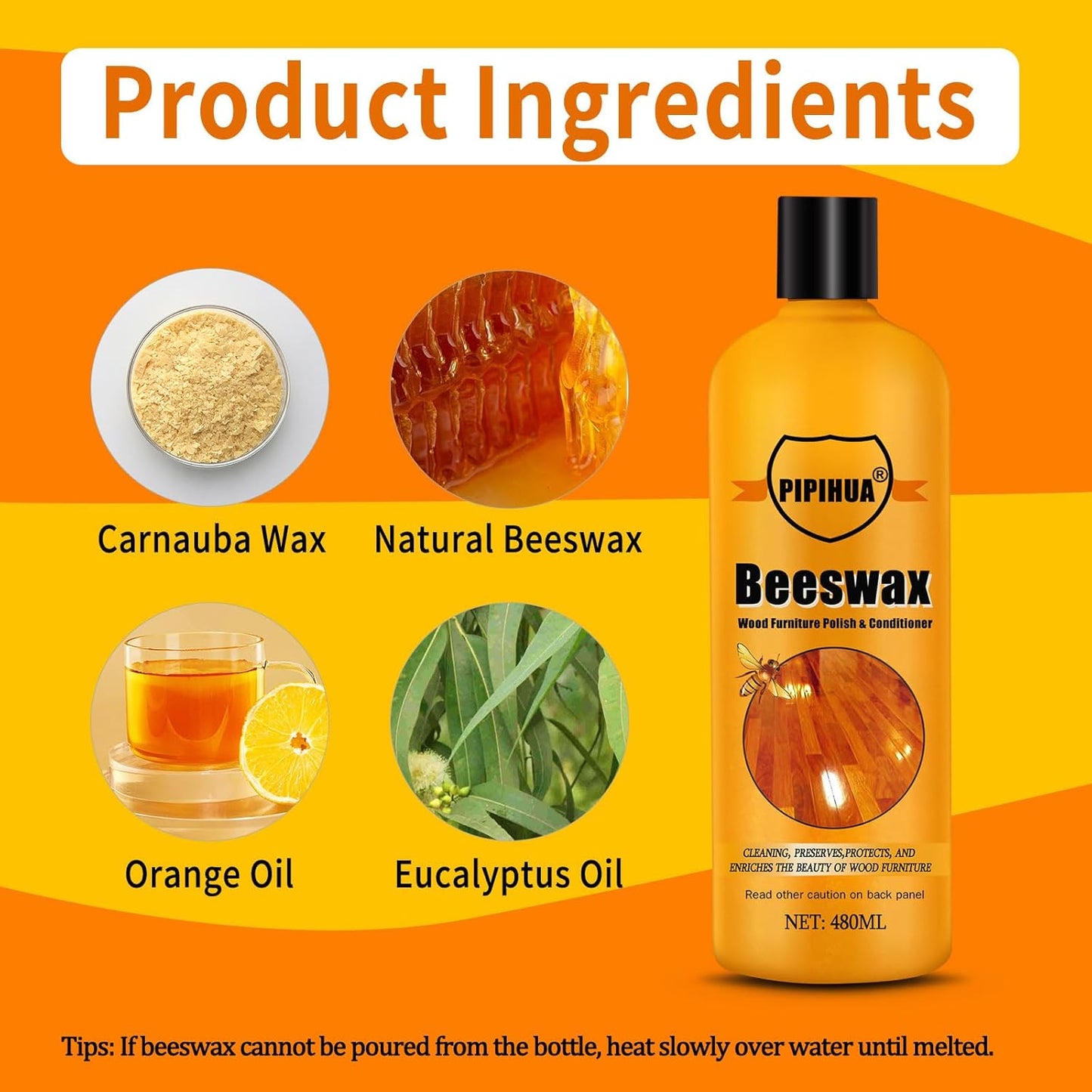 PIPIHUA Beeswax Polish and Conditioner for Wood Furniture - Waterproof & Restorer Wood Wax