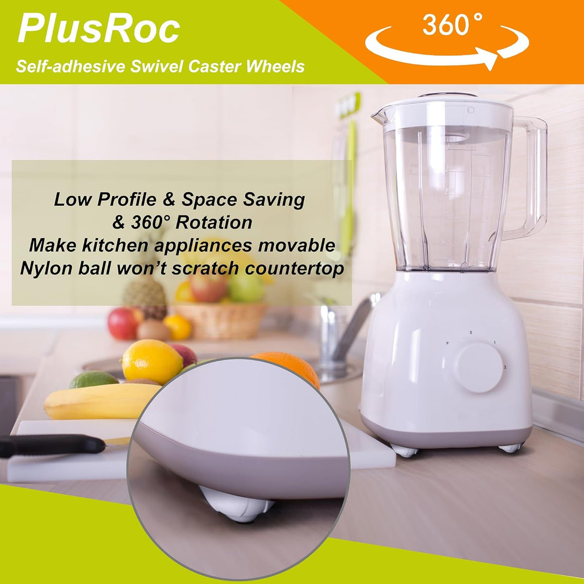 PlusRoc 4 Pack Self Adhesive Caster Wheels For Kitchen Appliance Rollers, Load Capacity 14LBS Per