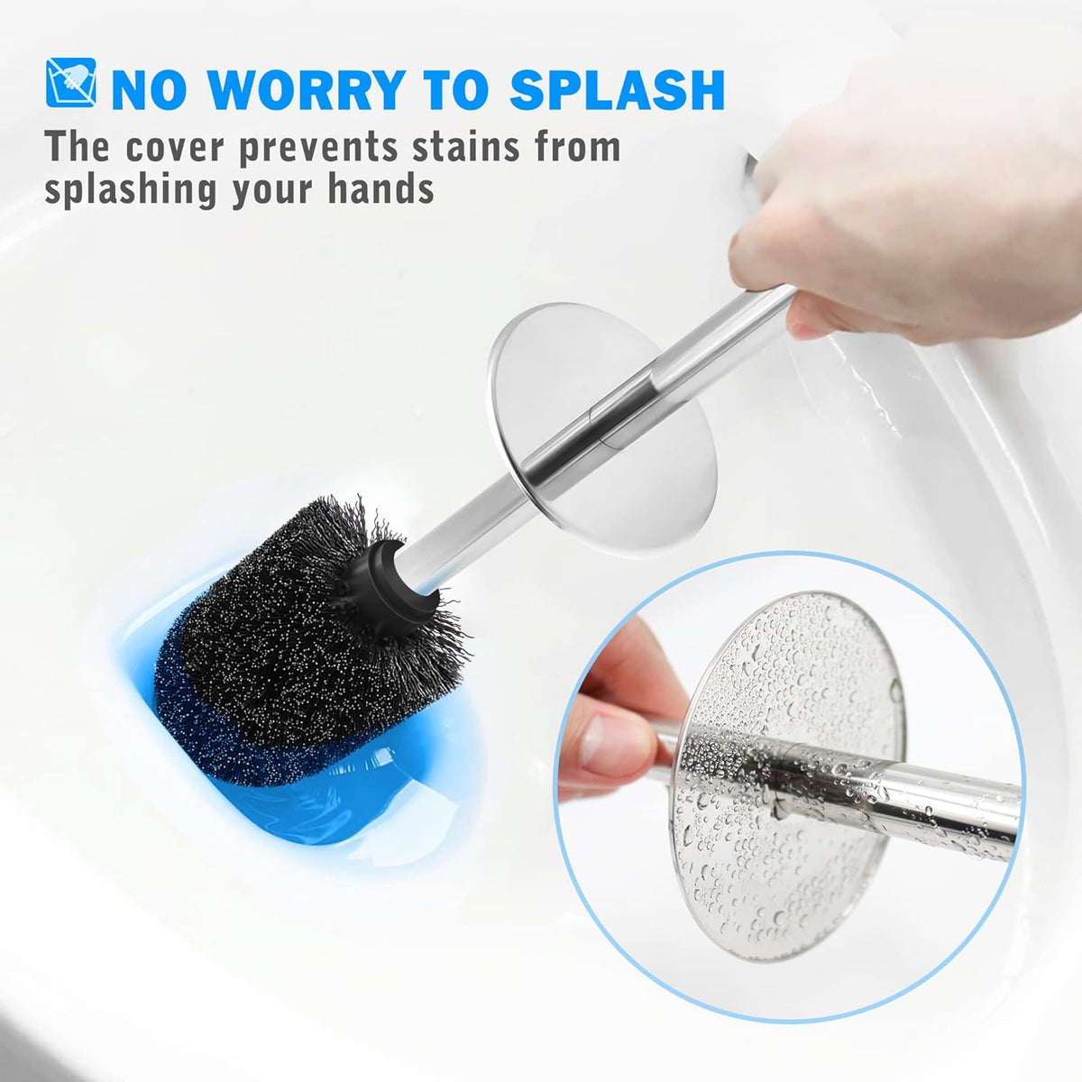Toilet Brush and Holder, 2 Pack Toilet Brush with 304 Stainless Steel Long Handle, Toilet Bowl