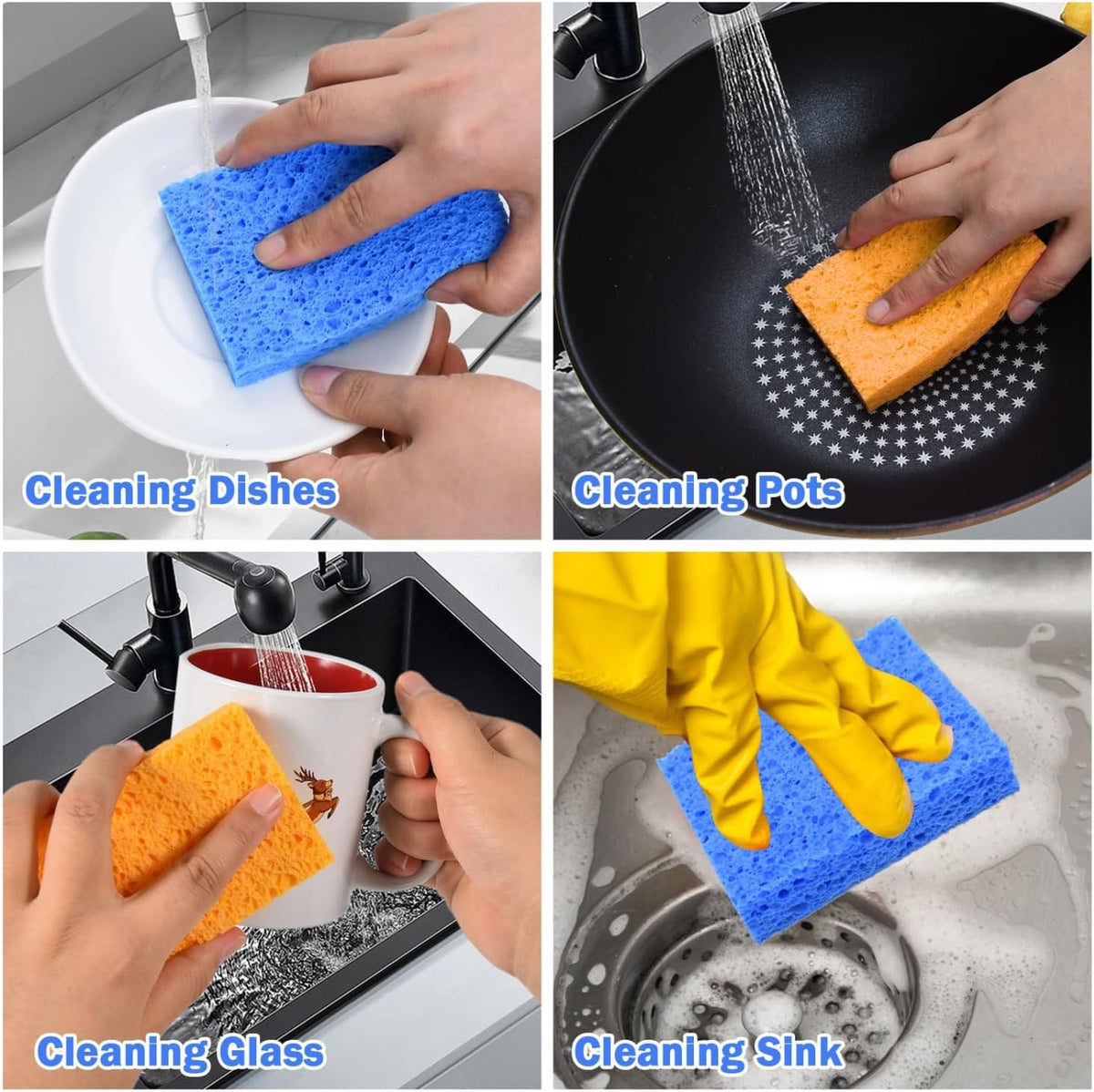 YoleShy Sponges Kitchen 10 Pack Natural Compressed Cellulose Sponges for Dishes Non Scratch for