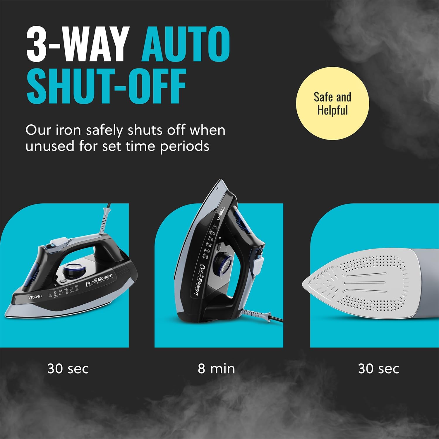 Pursteam Steam Iron for Clothes 1700W with Self-Cleaning Nonstick Stainless Steel Soleplate, Auto