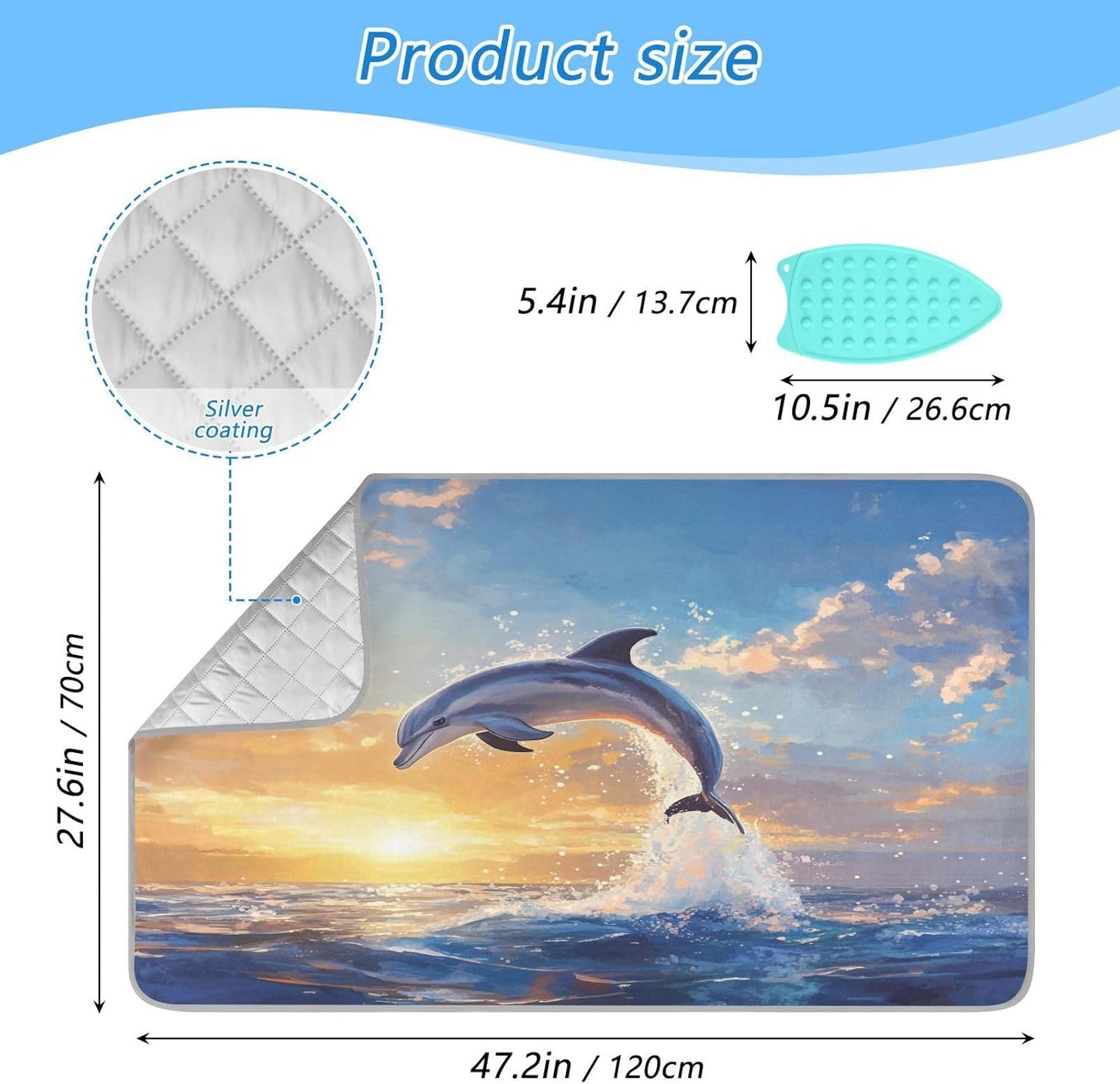 Dolphin Jumping Sunset Blue Ironing Mat Thickened Ironing Blanket Travel Portable Double-Side Using