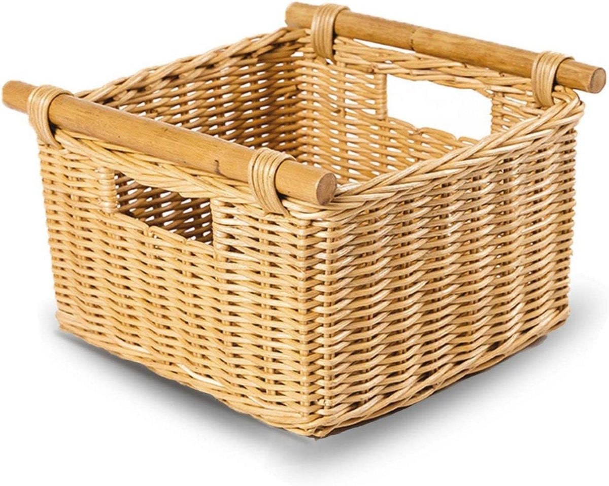 The Basket Lady Deep Pole Handle Wicker Storage Basket, Small, 11.5 in L x 11.5 in W x 8 in H
