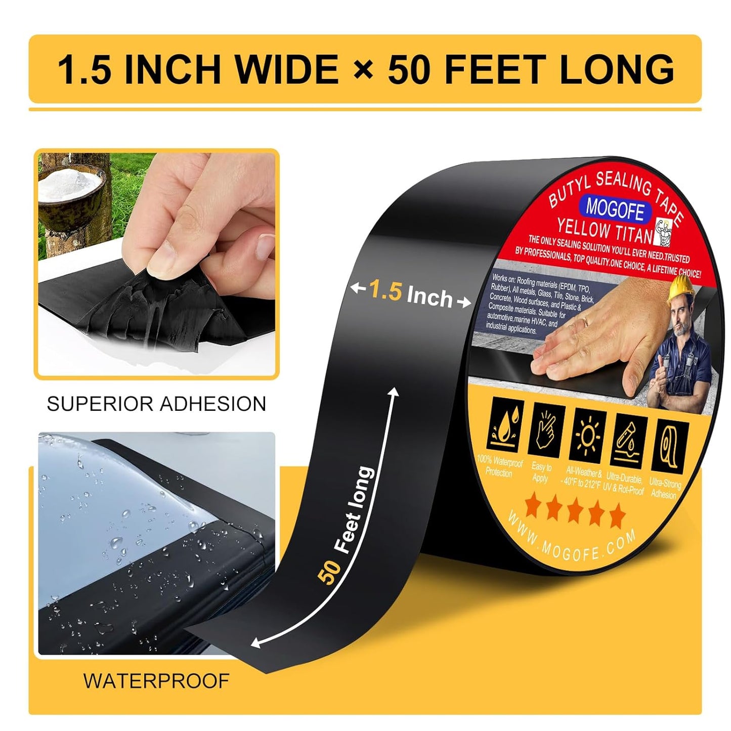 RV Roof Sealant Tape Black, 1.5 Inch x 50 Feet RV Repair Roof Sealer Seal Tape UV-Resistant