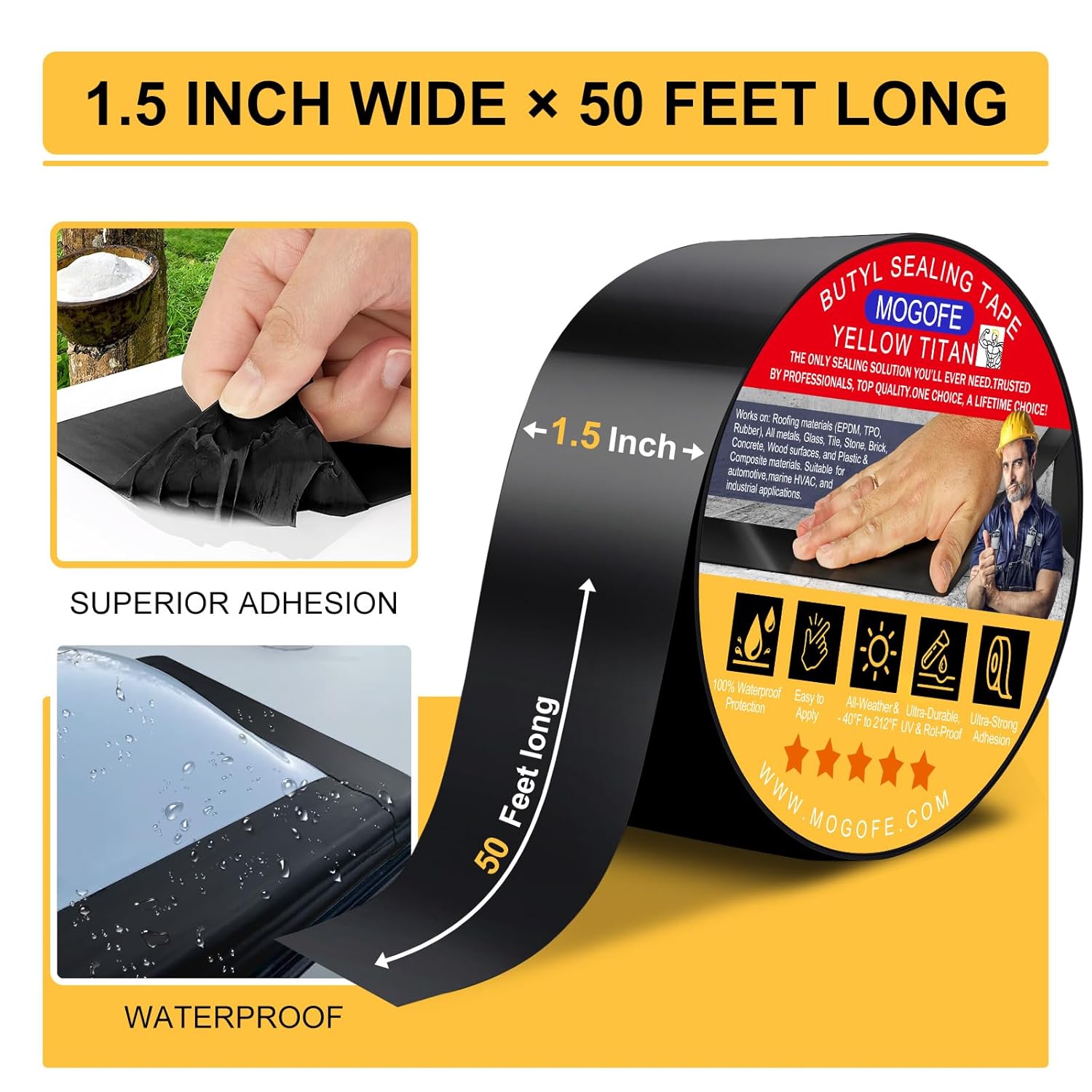 RV Roof Sealant Tape Black, 1.5 Inch x 50 Feet RV Repair Roof Sealer Seal Tape UV-Resistant